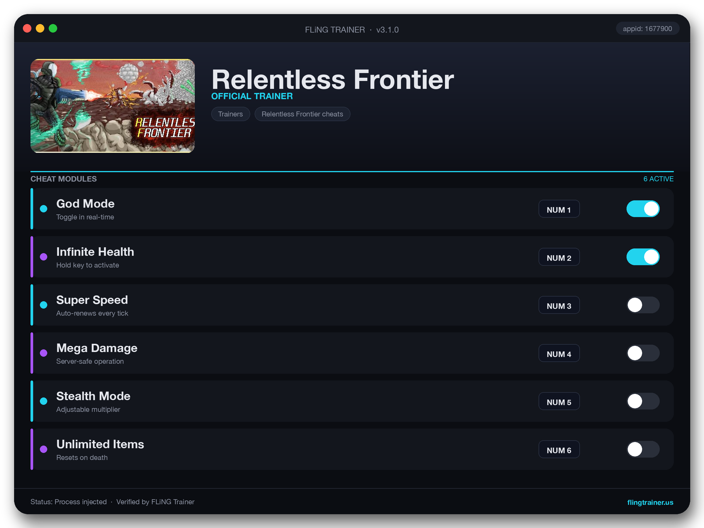 Relentless Frontier Trainer interface