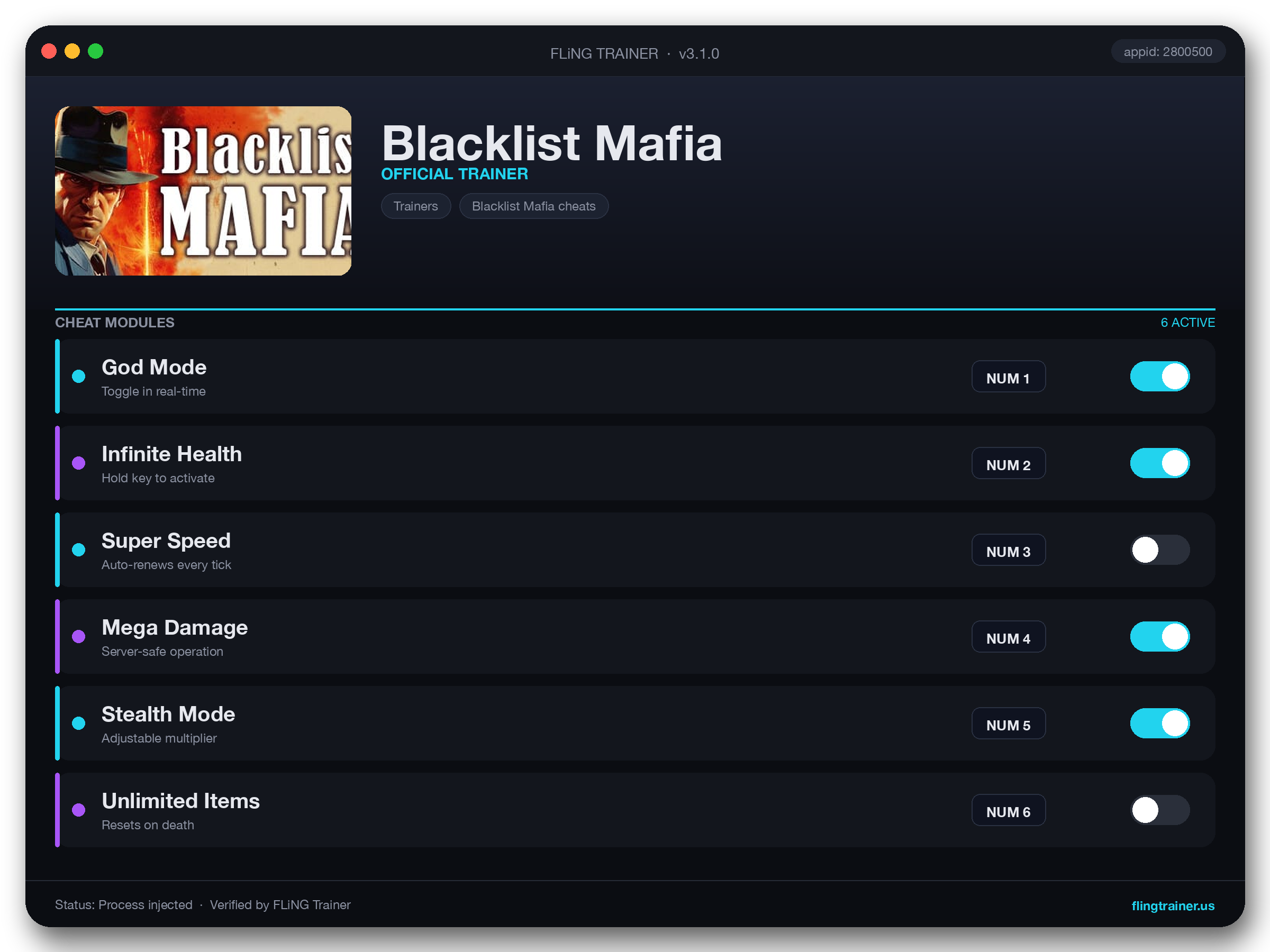 Blacklist Mafia Trainer interface