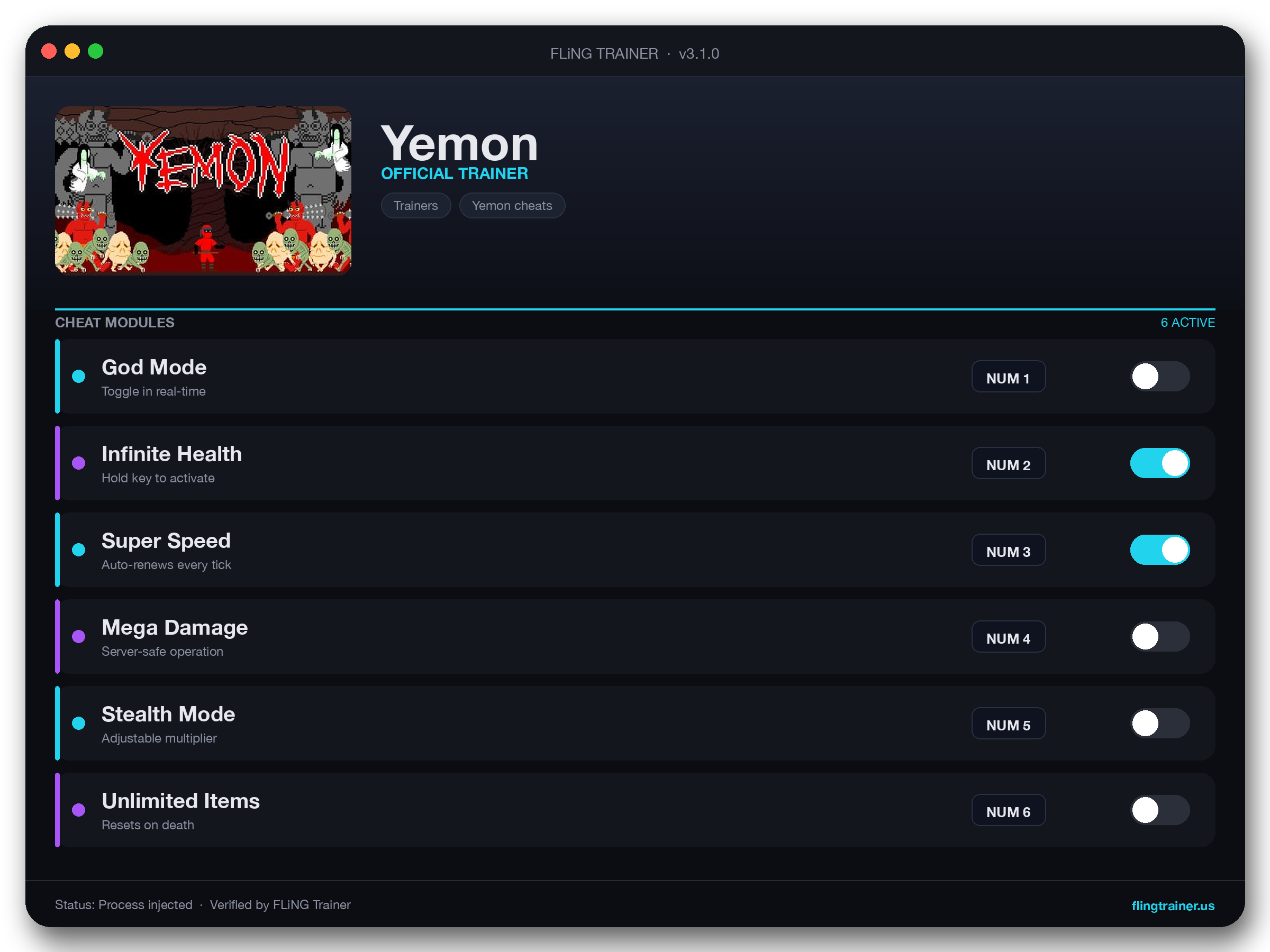Yemon Trainer interface