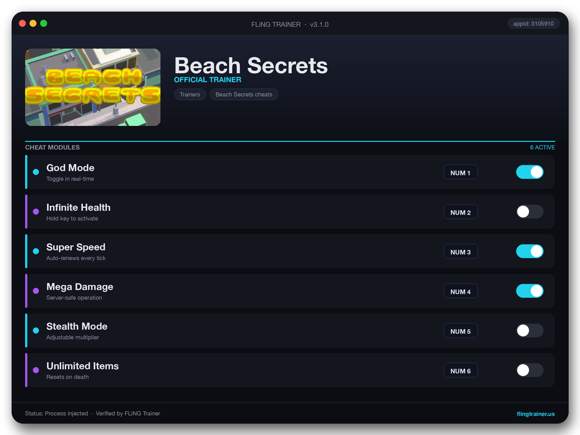Beach Secrets Trainer interface