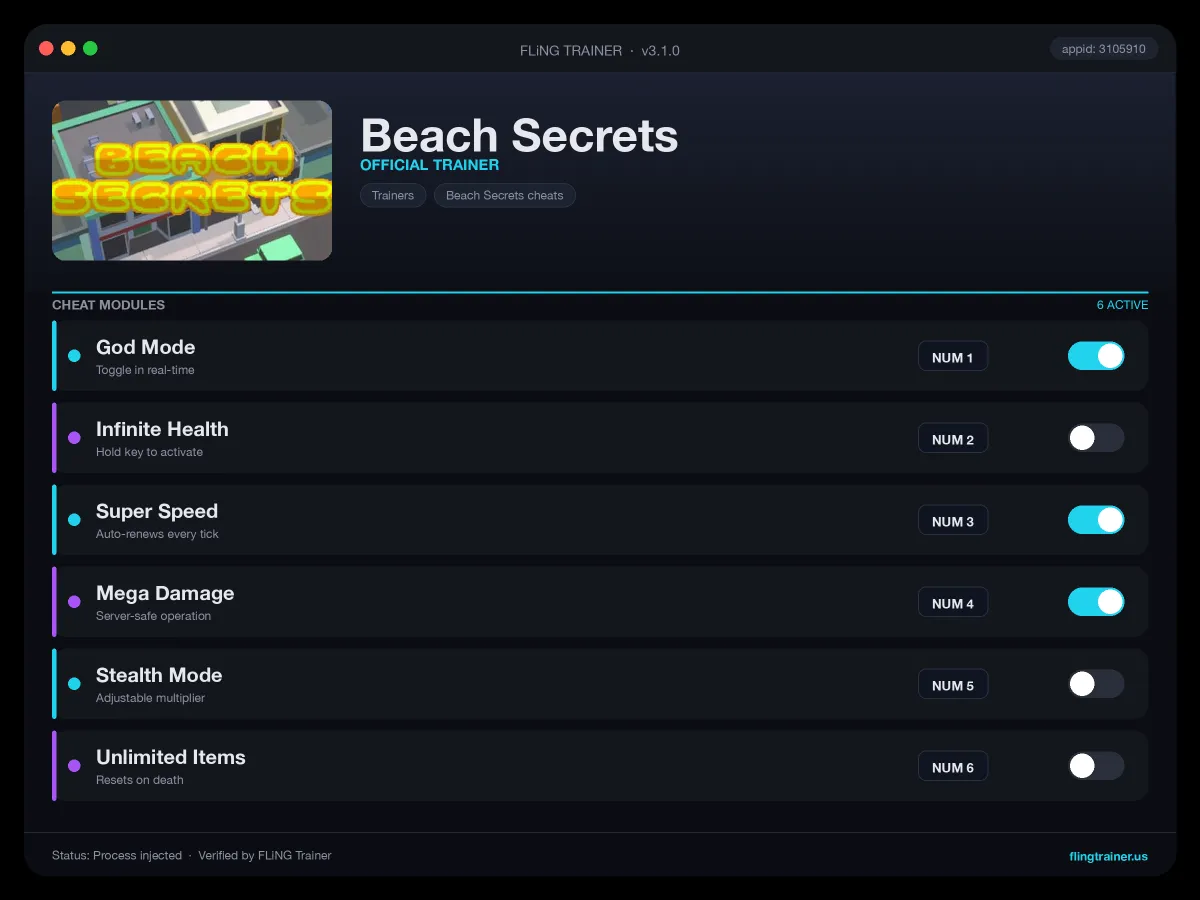 Beach Secrets Trainer interface