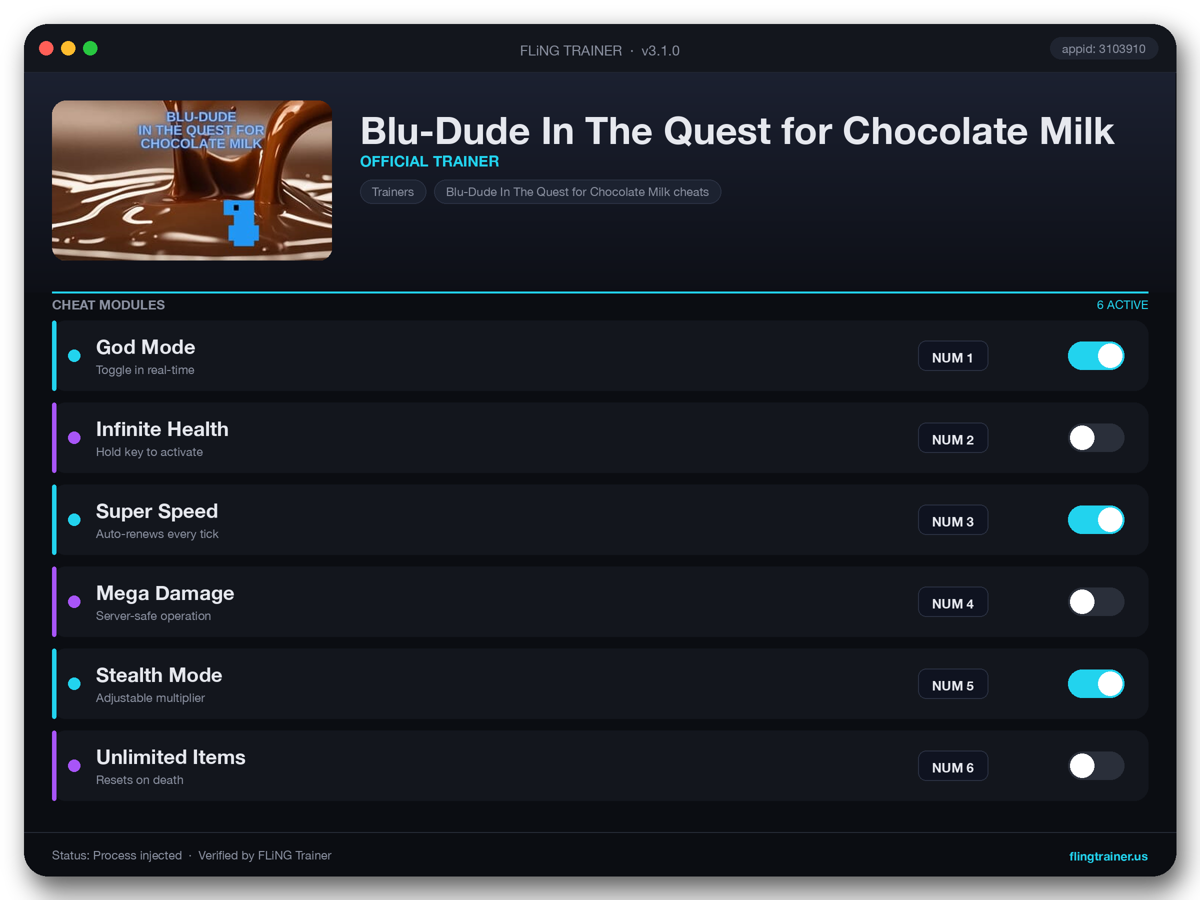 Blu-Dude In The Quest for Chocolate Milk Trainer interface