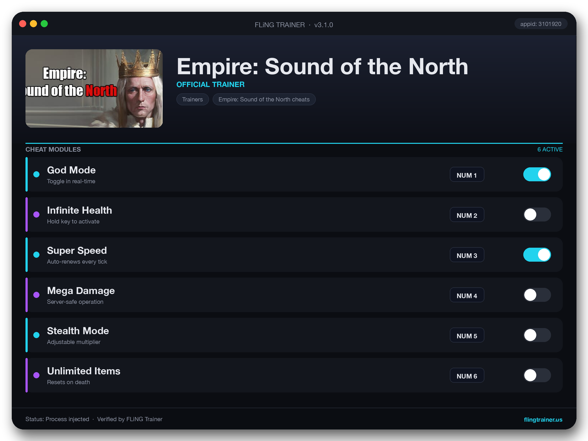 Empire: Sound of the North Trainer interface