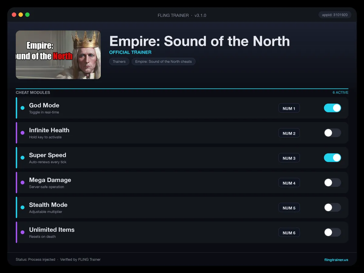 Empire: Sound of the North Trainer interface
