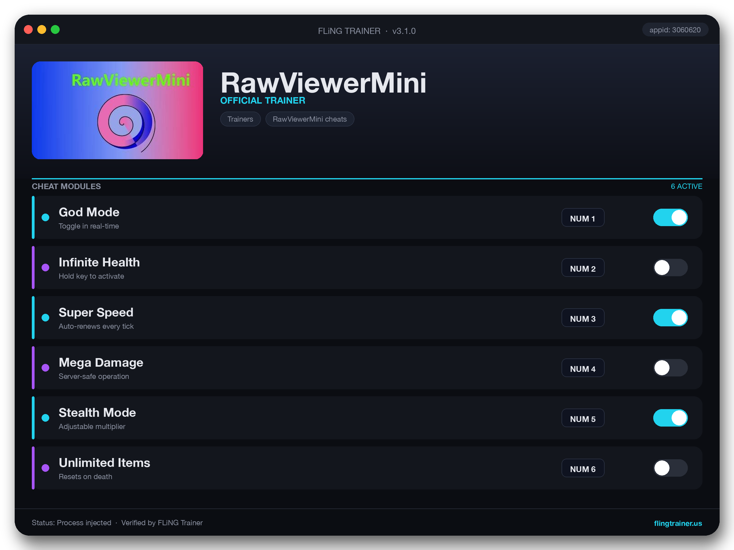 RawViewerMini Trainer interface