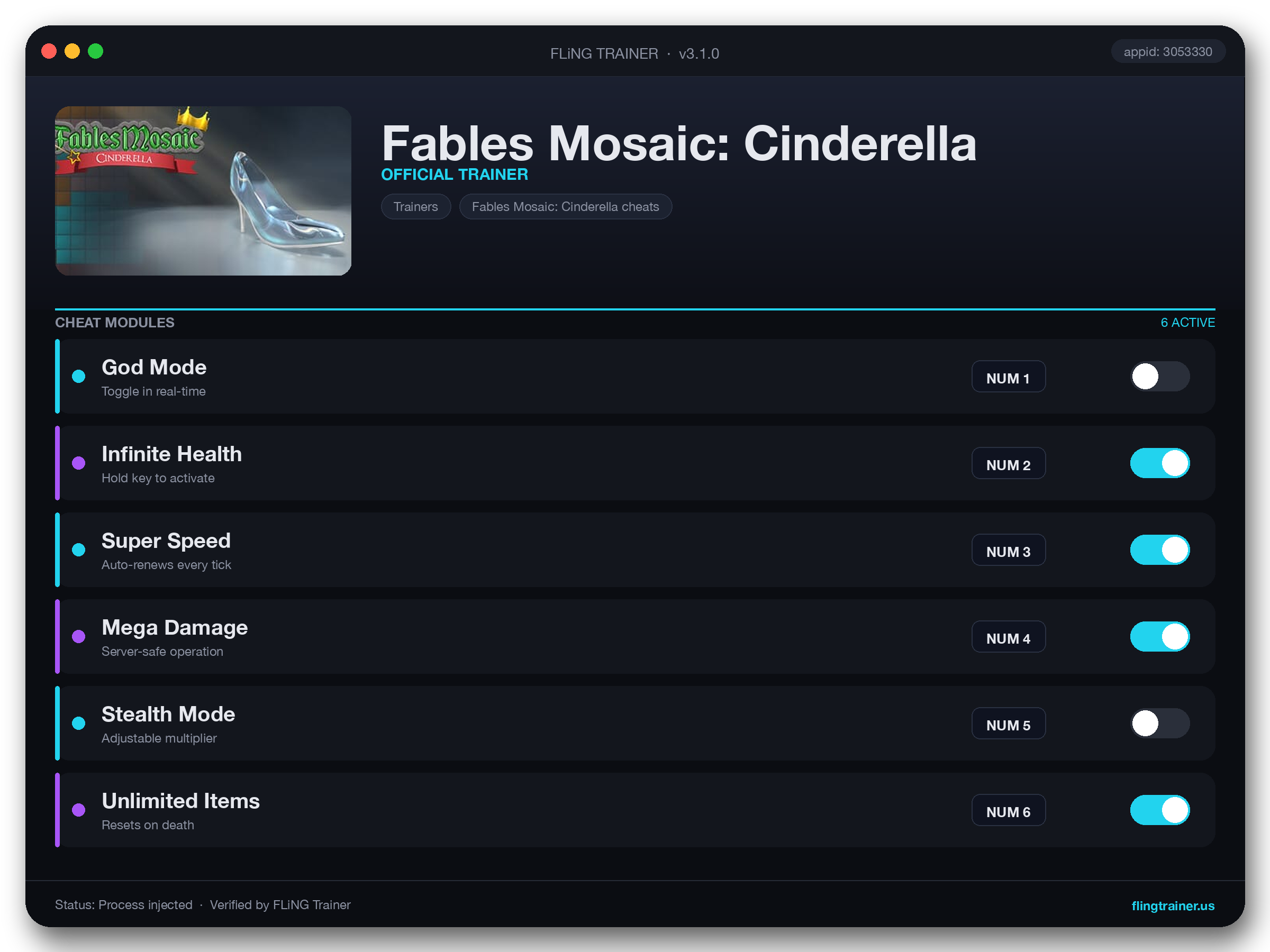Fables Mosaic: Cinderella Trainer interface