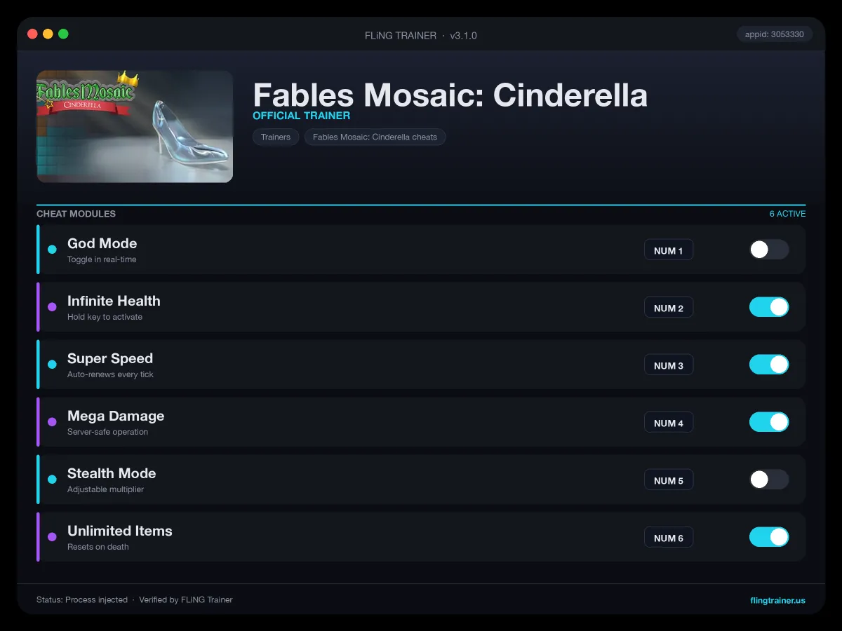 Fables Mosaic: Cinderella Trainer interface