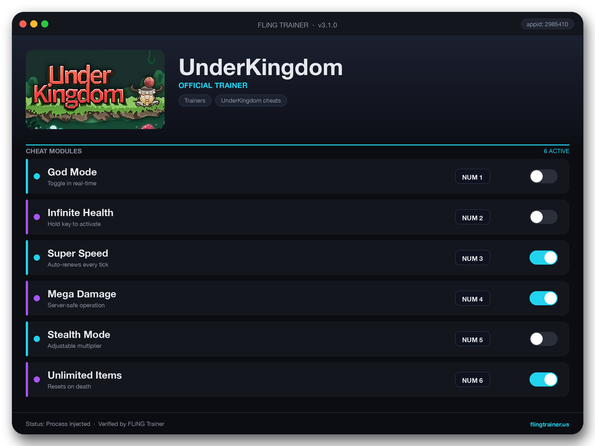 UnderKingdom Trainer interface