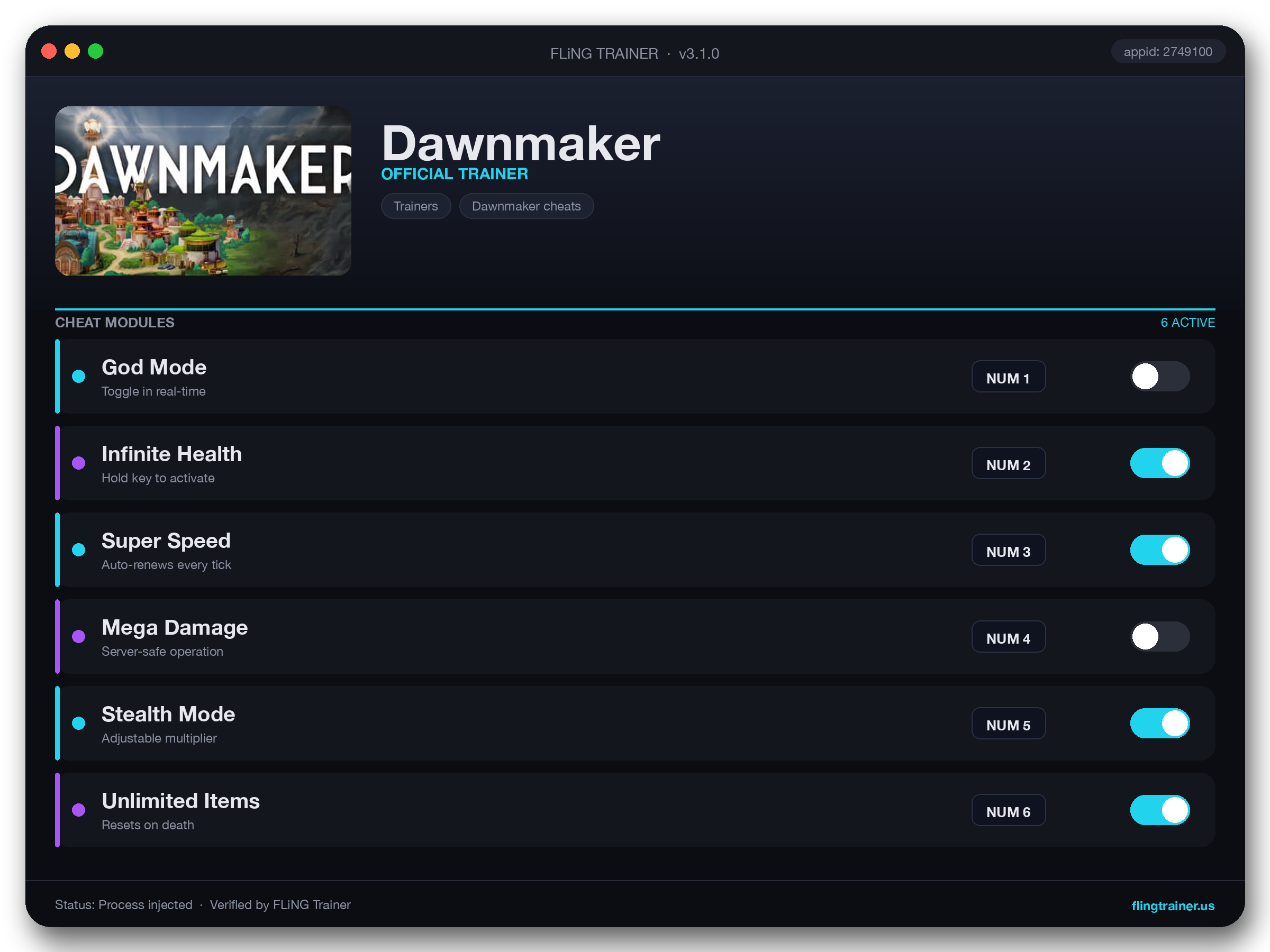 Dawnmaker Trainer interface