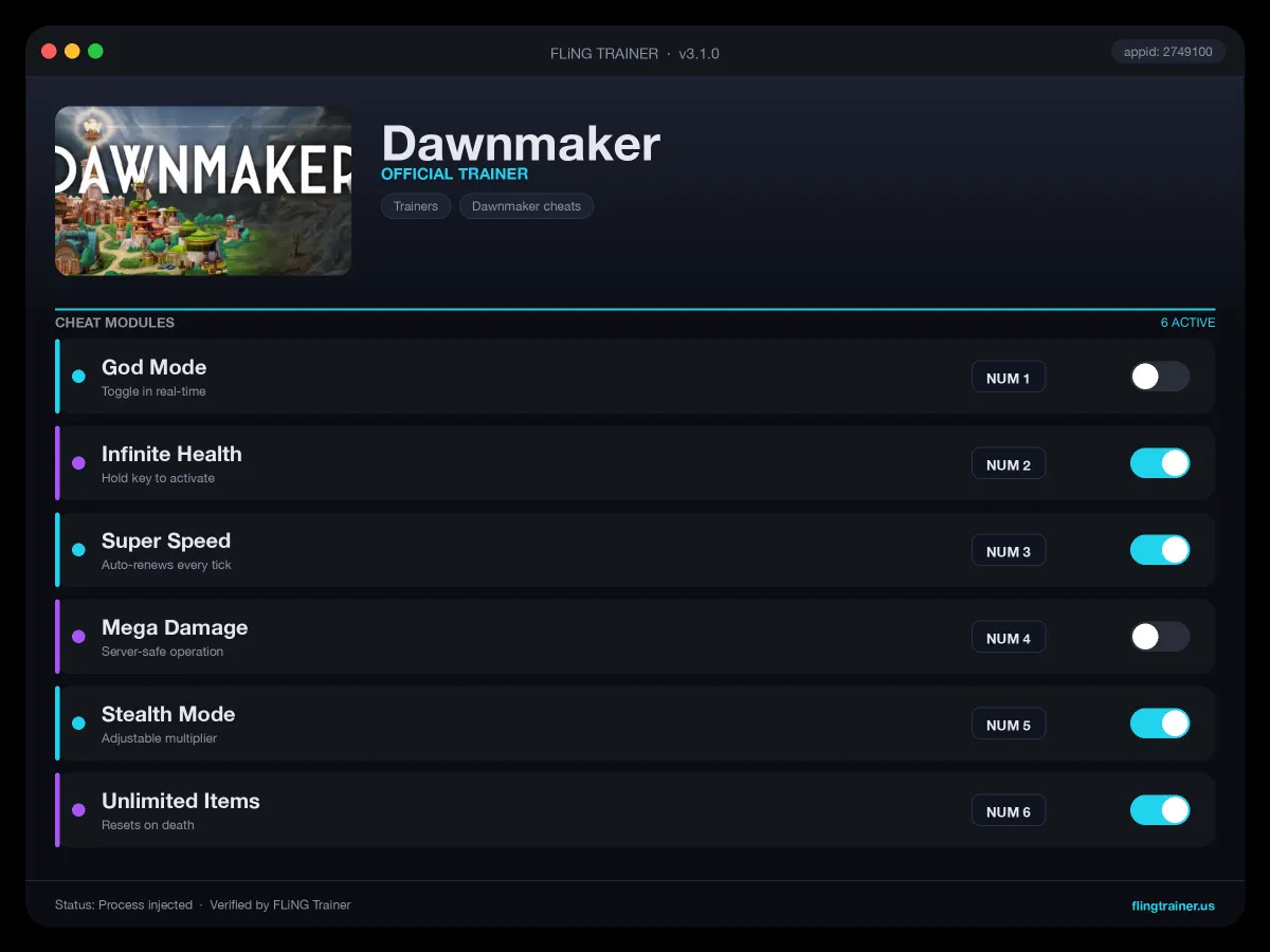 Dawnmaker Trainer interface