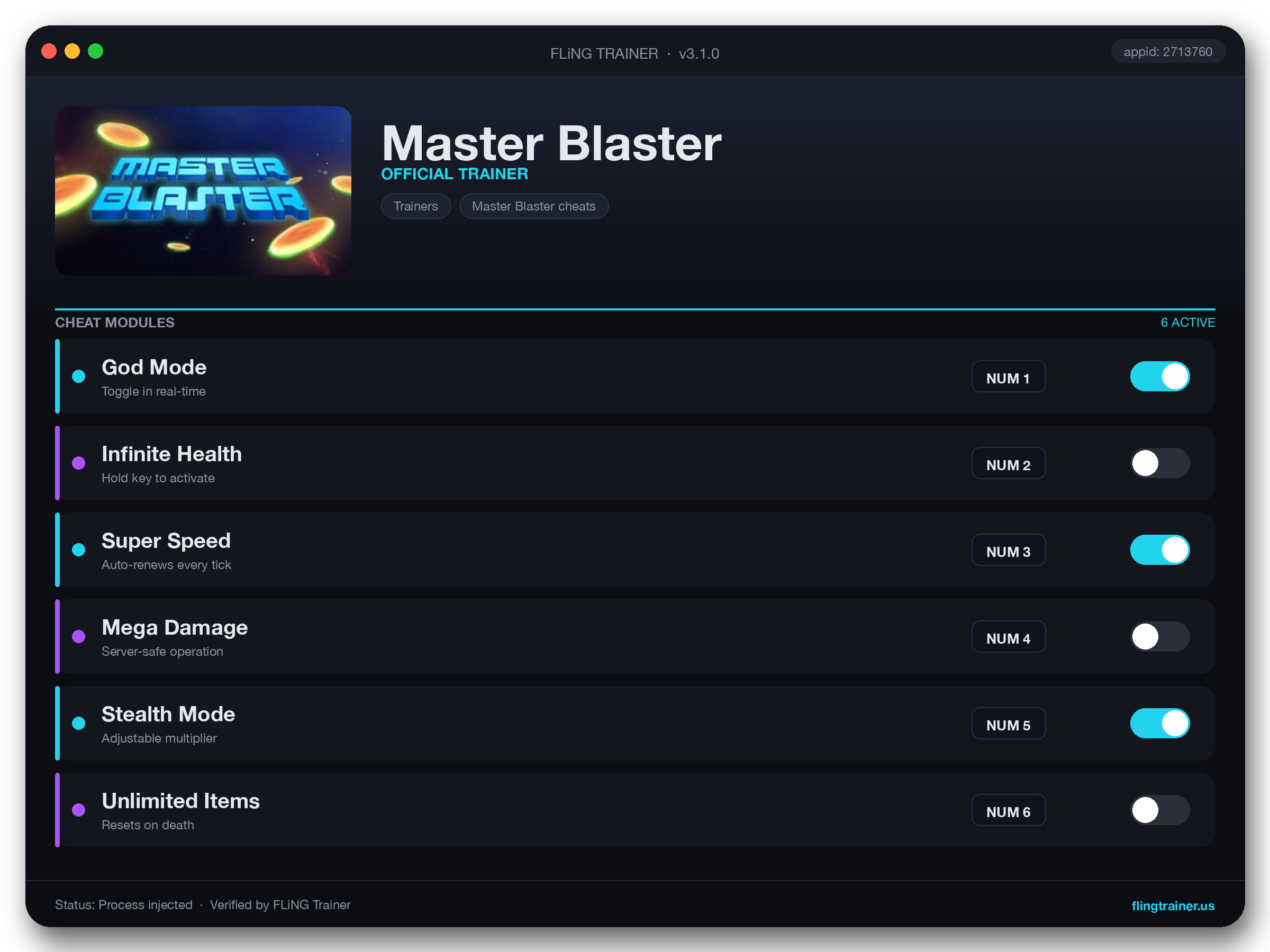 Master Blaster Trainer interface