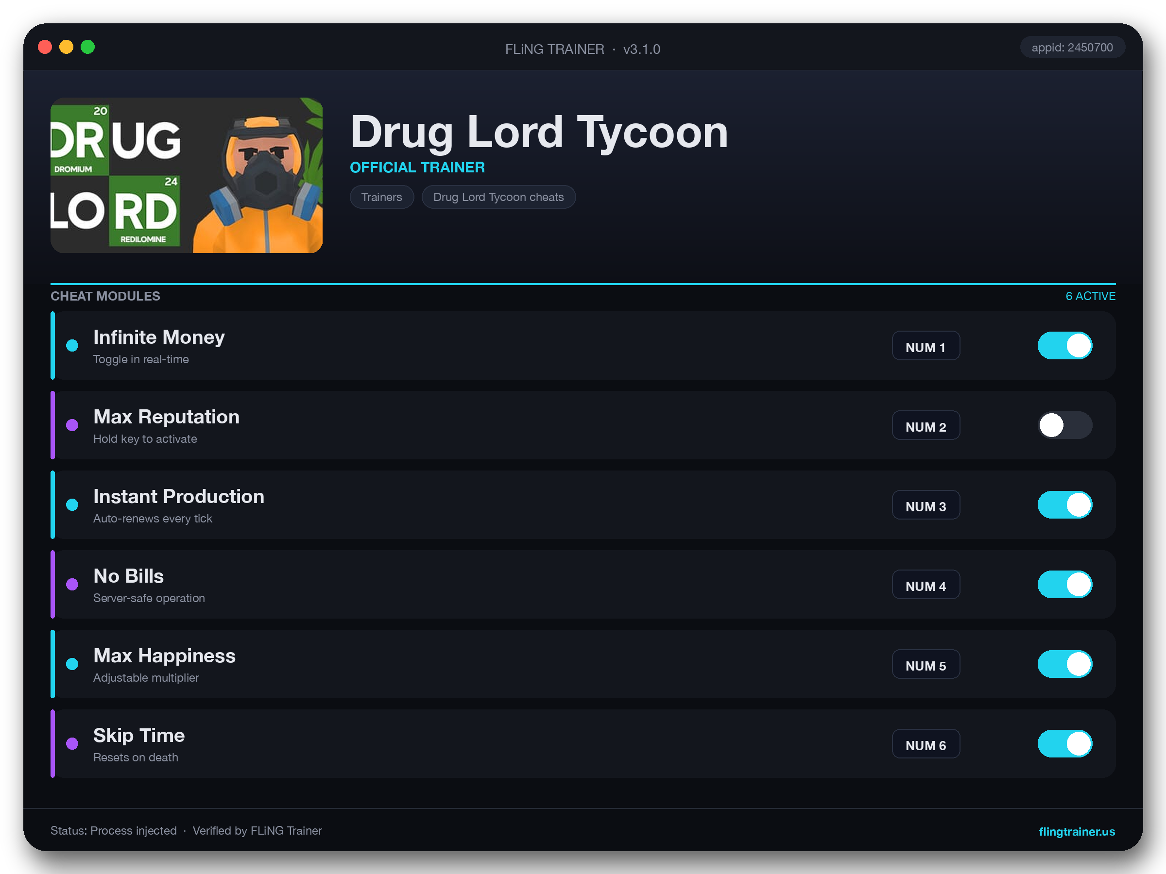Drug Lord Tycoon Trainer interface