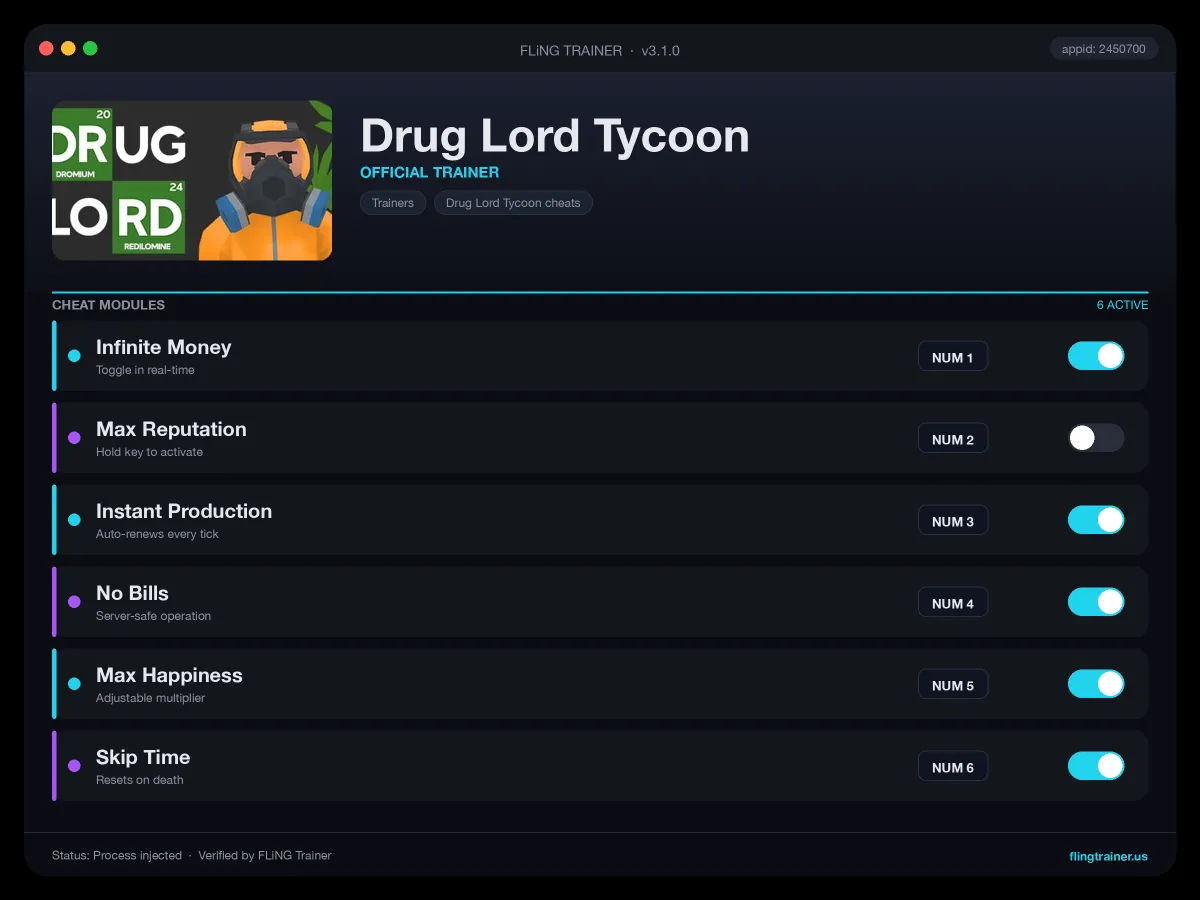 Drug Lord Tycoon Trainer interface
