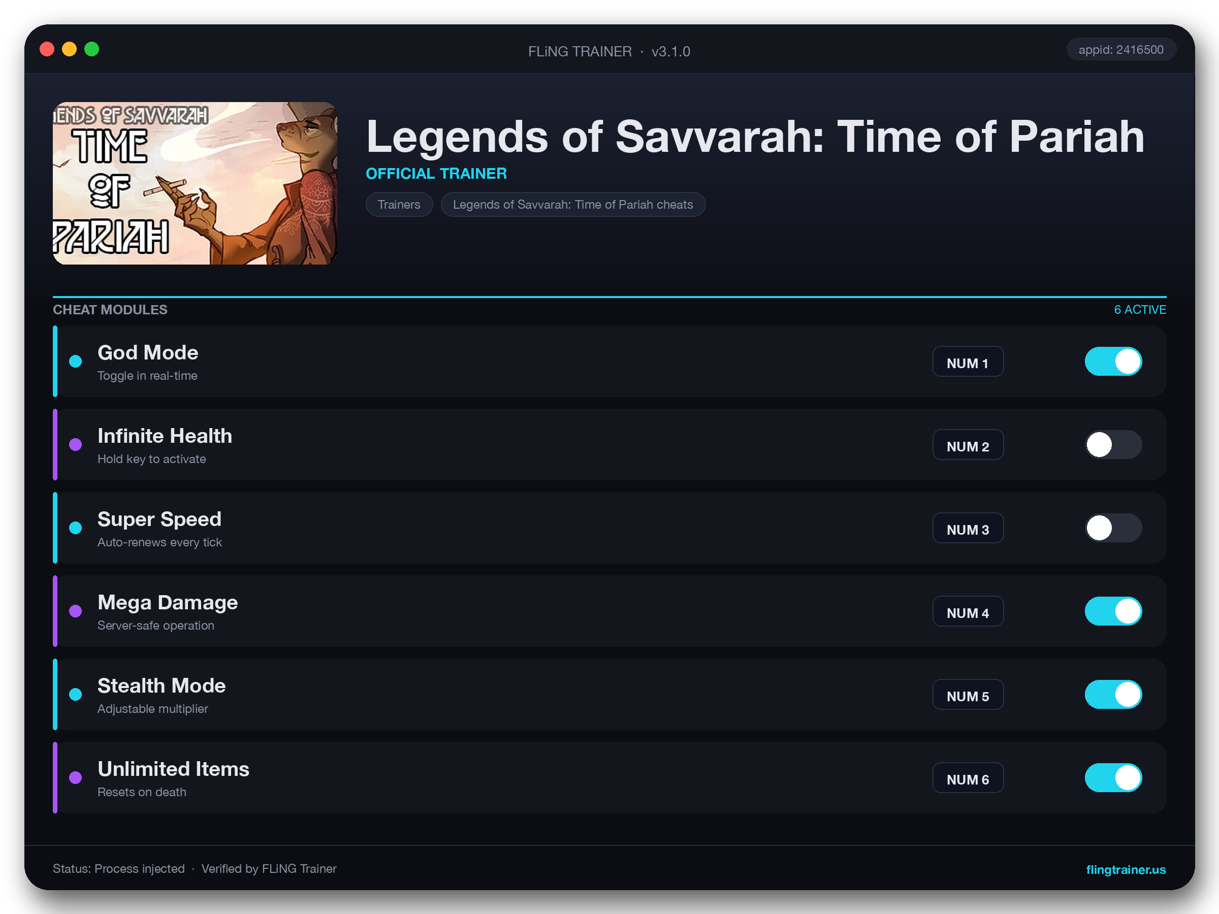 Legends of Savvarah: Time of Pariah Trainer interface