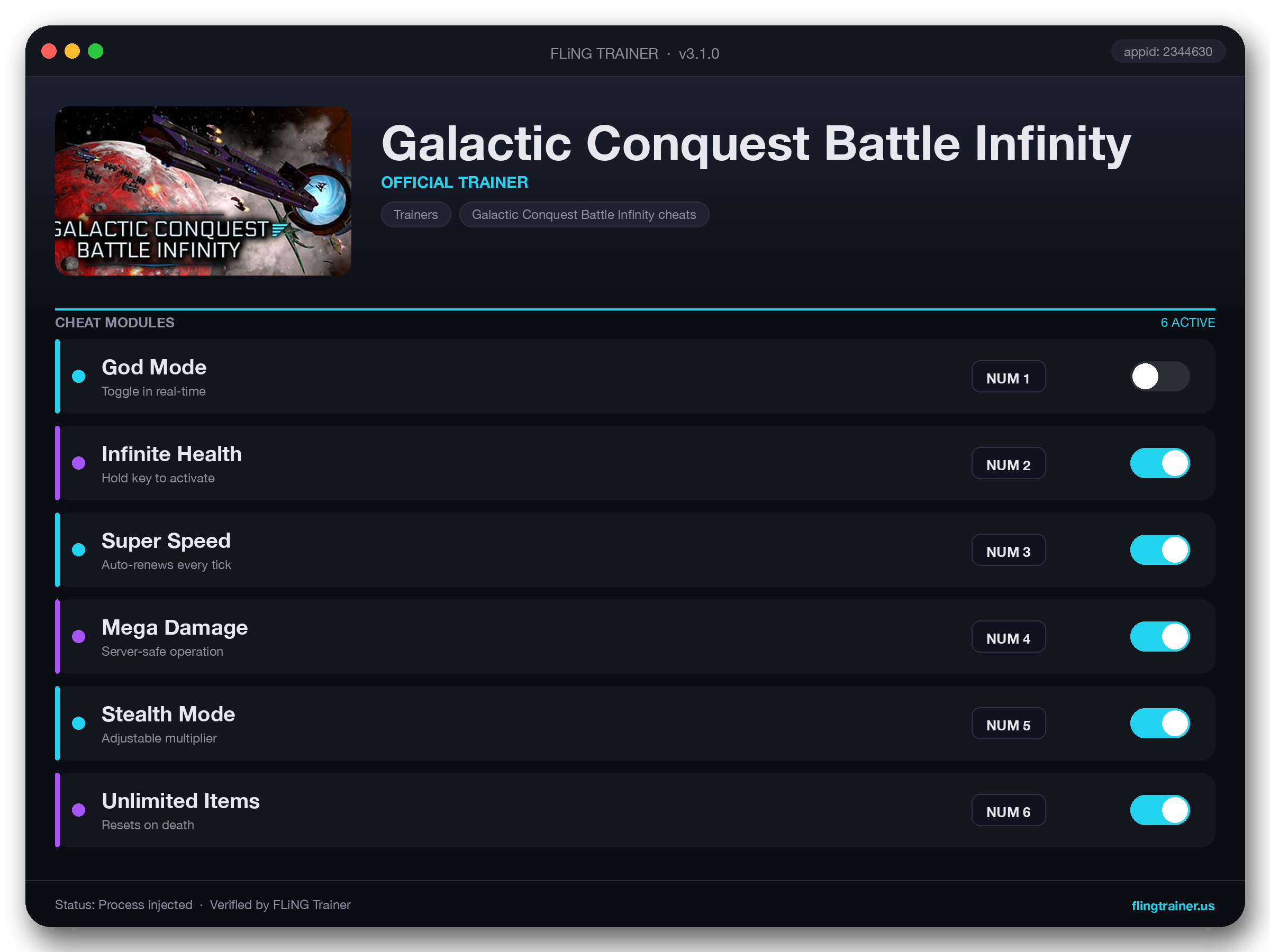 Galactic Conquest Battle Infinity Trainer interface