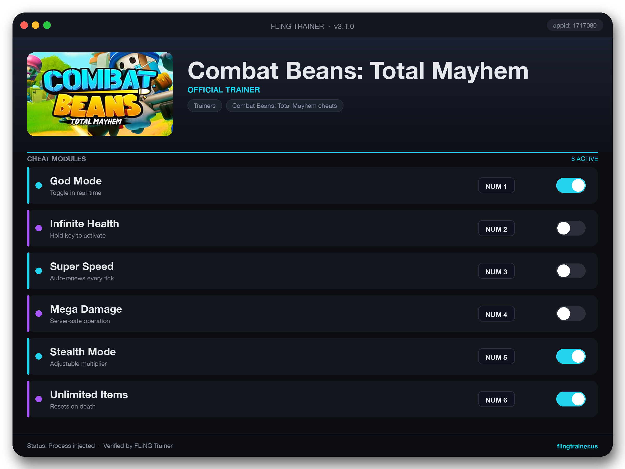 Combat Beans: Total Mayhem Trainer interface