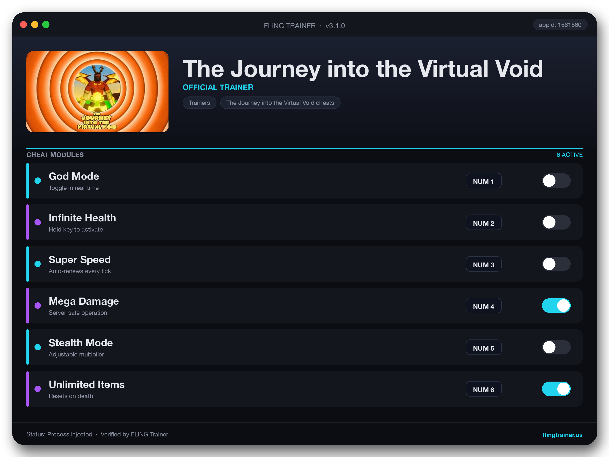 The Journey into the Virtual Void Trainer interface