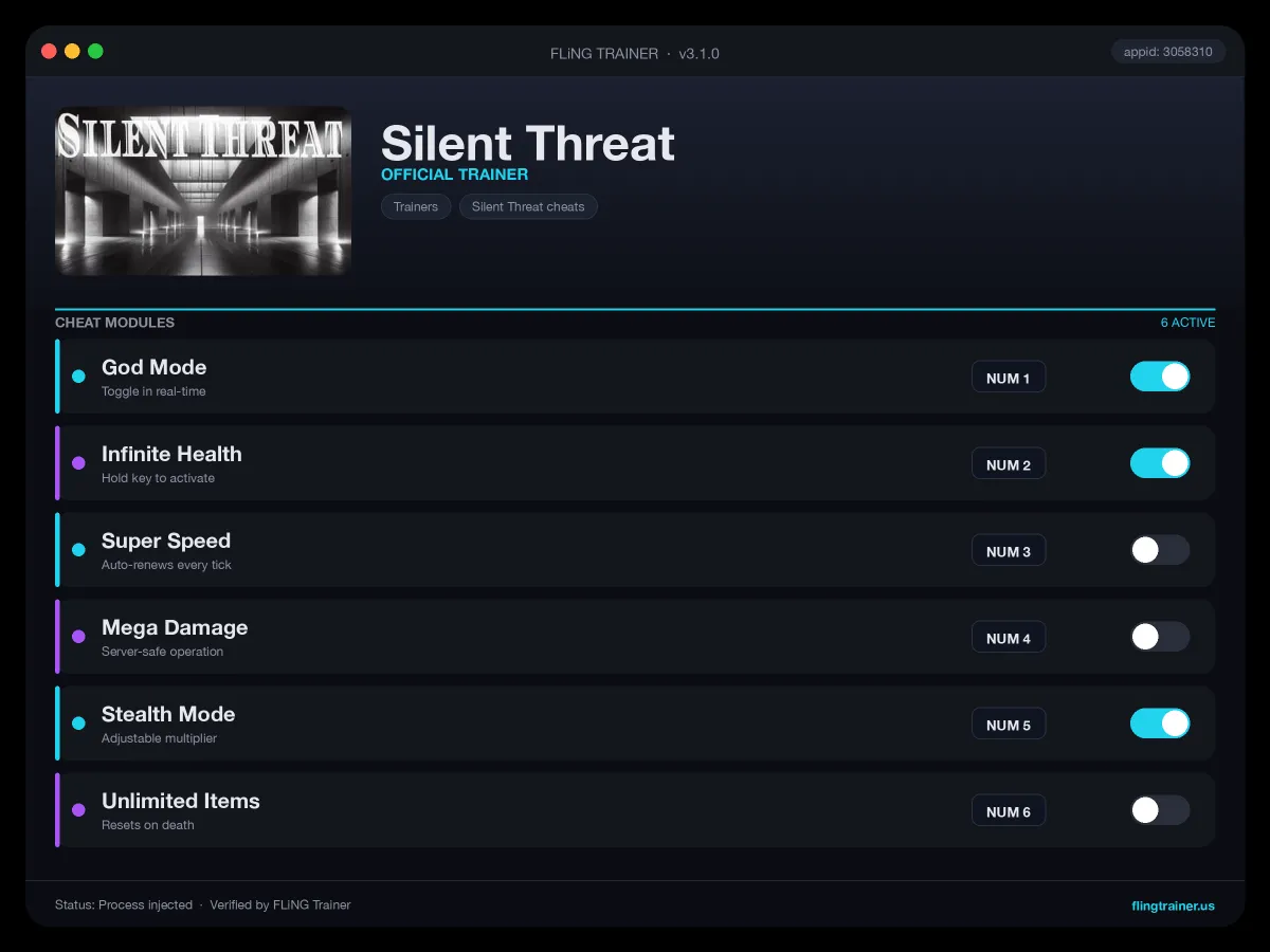 Silent Threat Trainer interface