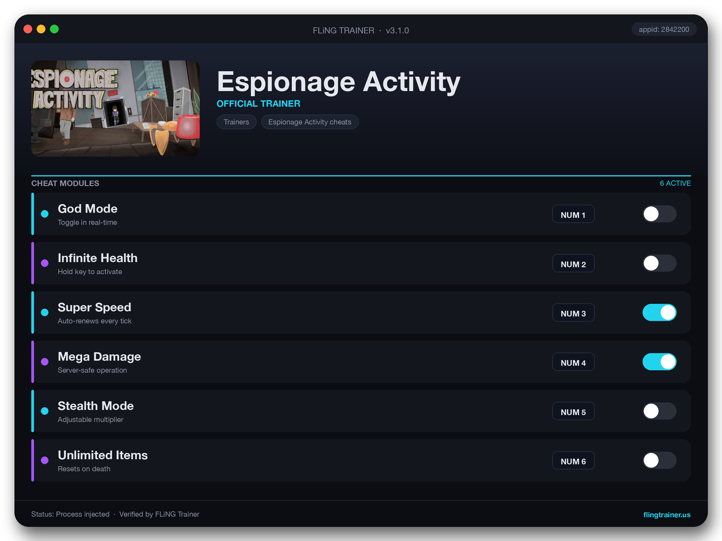 Espionage Activity Trainer interface