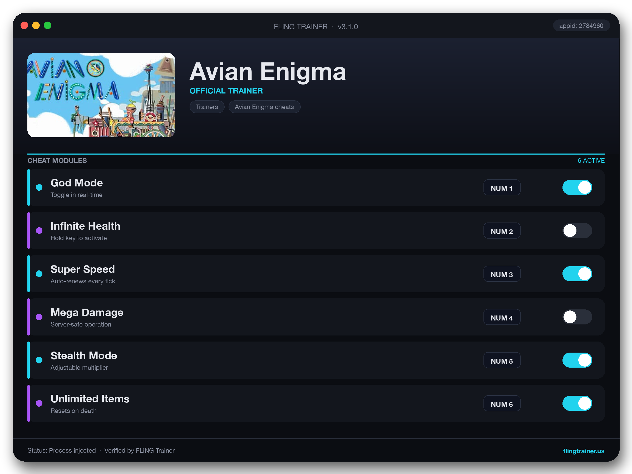 Avian Enigma Trainer interface