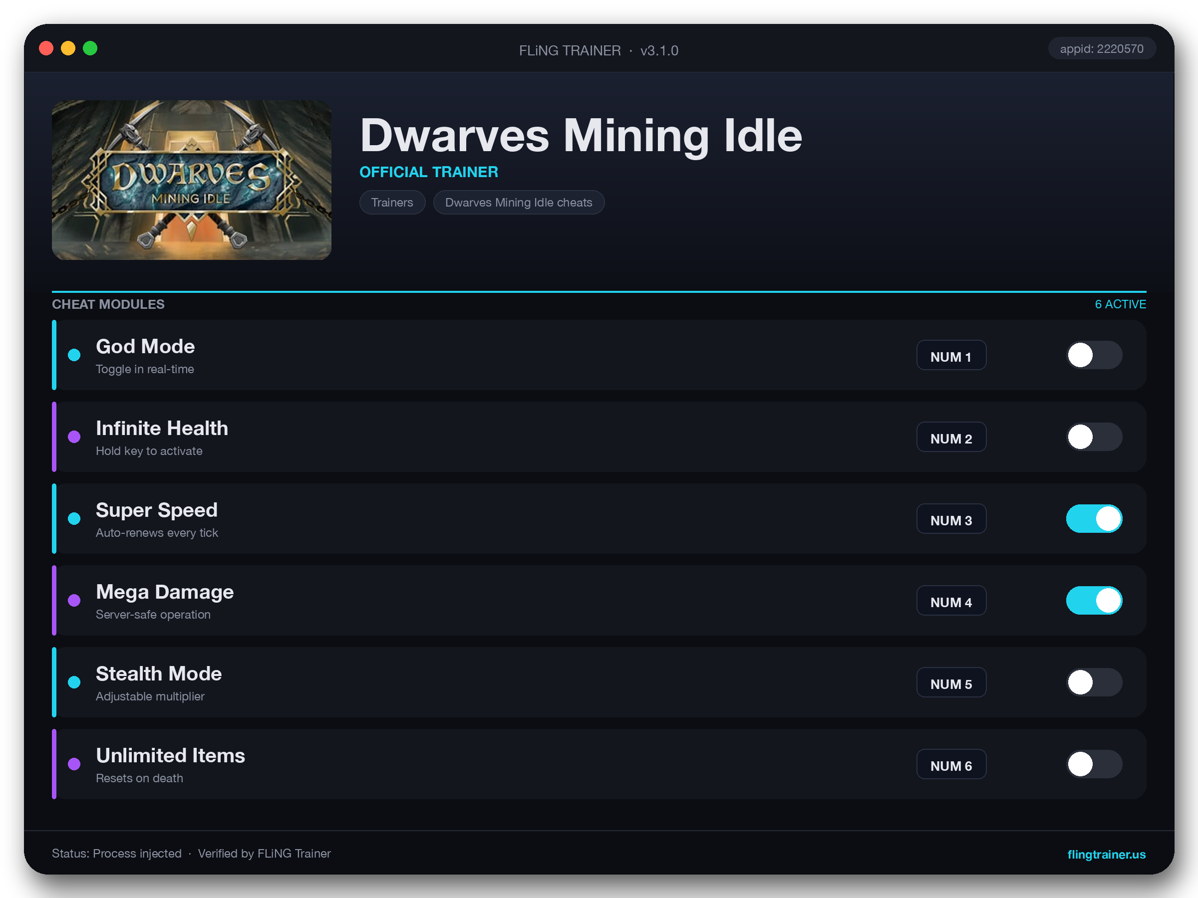 Dwarves Mining Idle Trainer interface