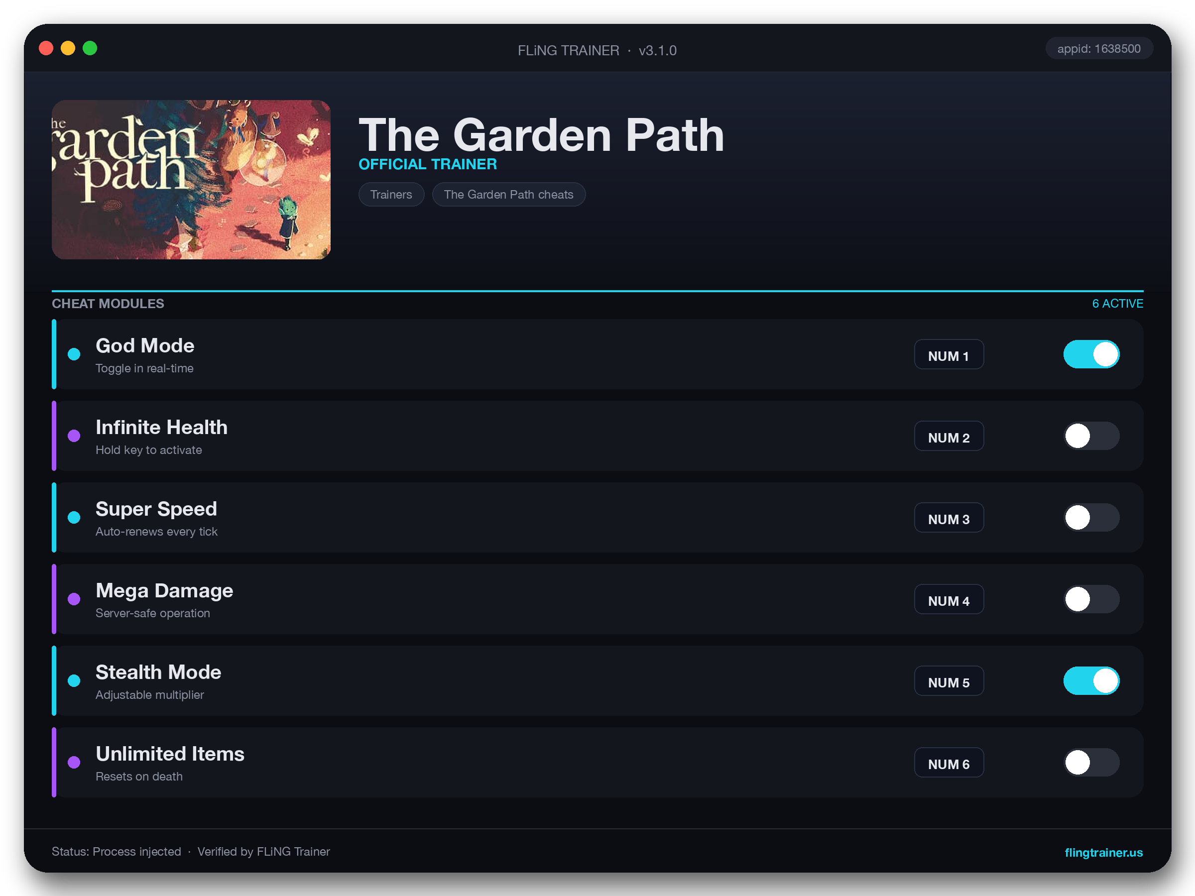 The Garden Path Trainer interface