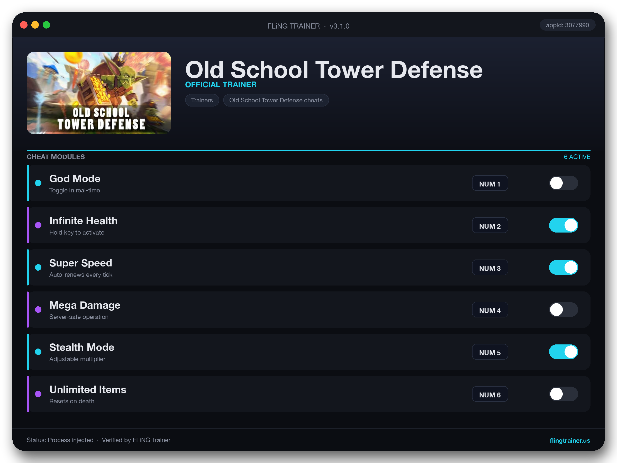 Old School Tower Defense Trainer interface