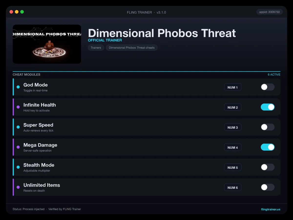 Dimensional Phobos Threat Trainer interface