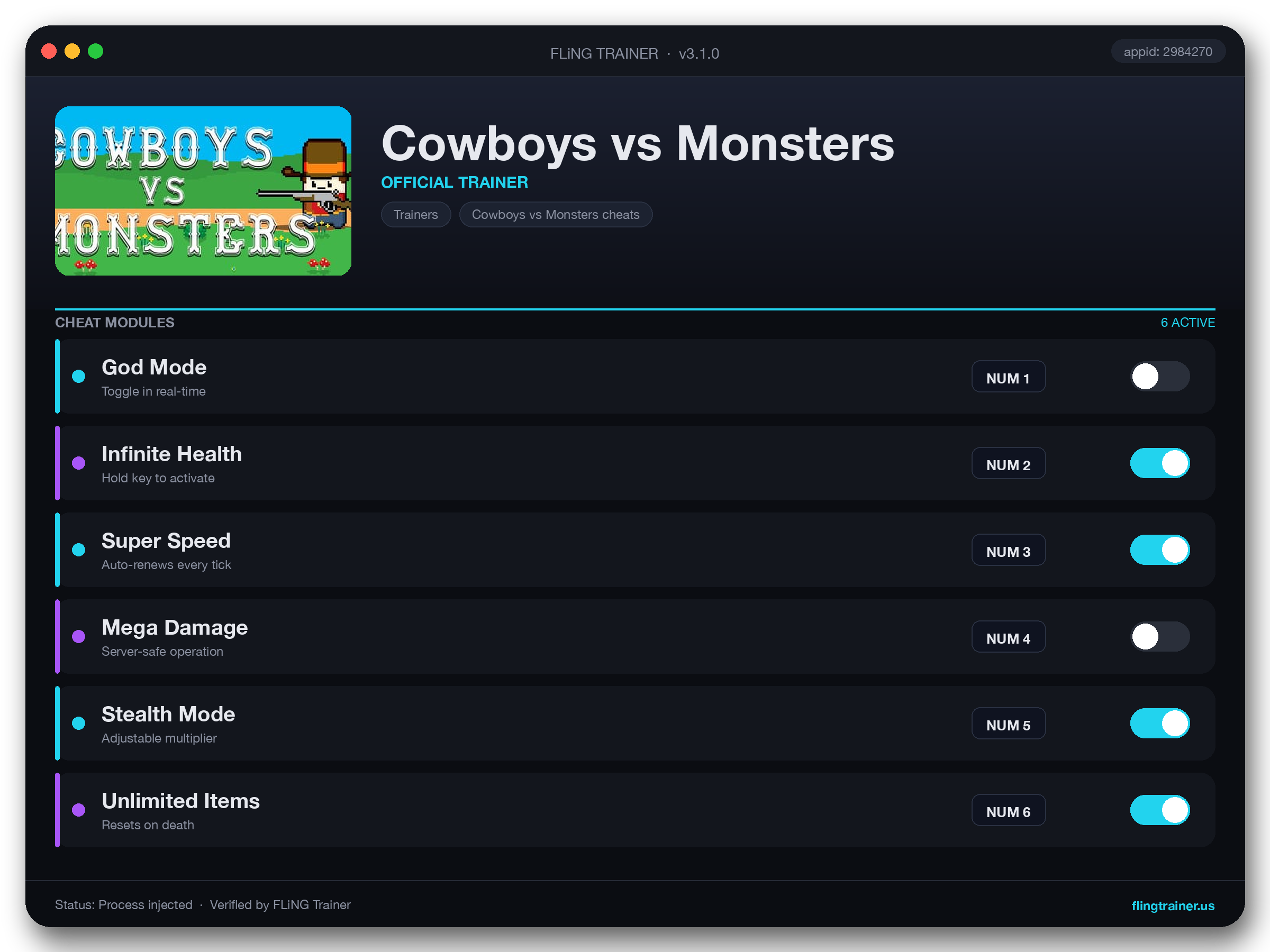 Cowboys vs Monsters Trainer interface