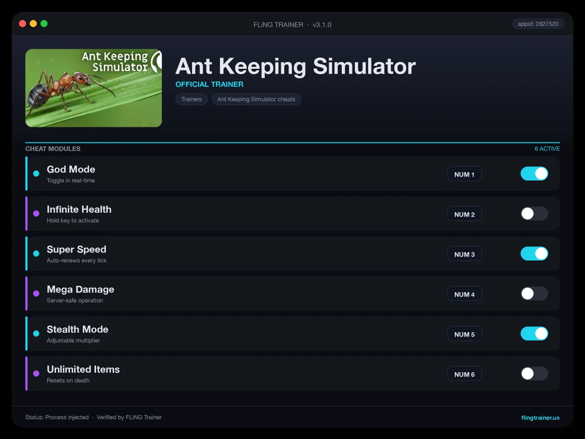 Ant Keeping Simulator Trainer interface