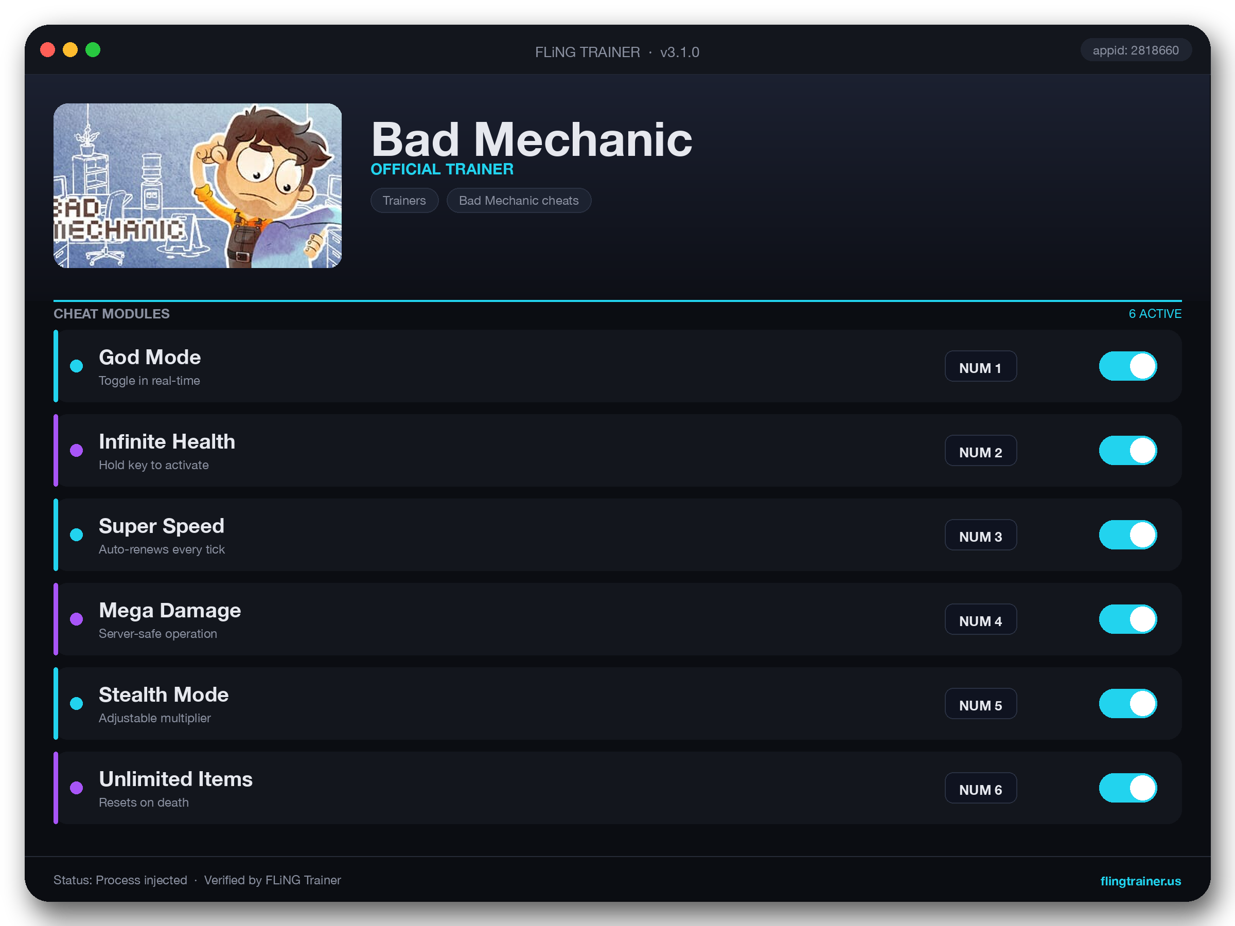 Bad Mechanic Trainer interface