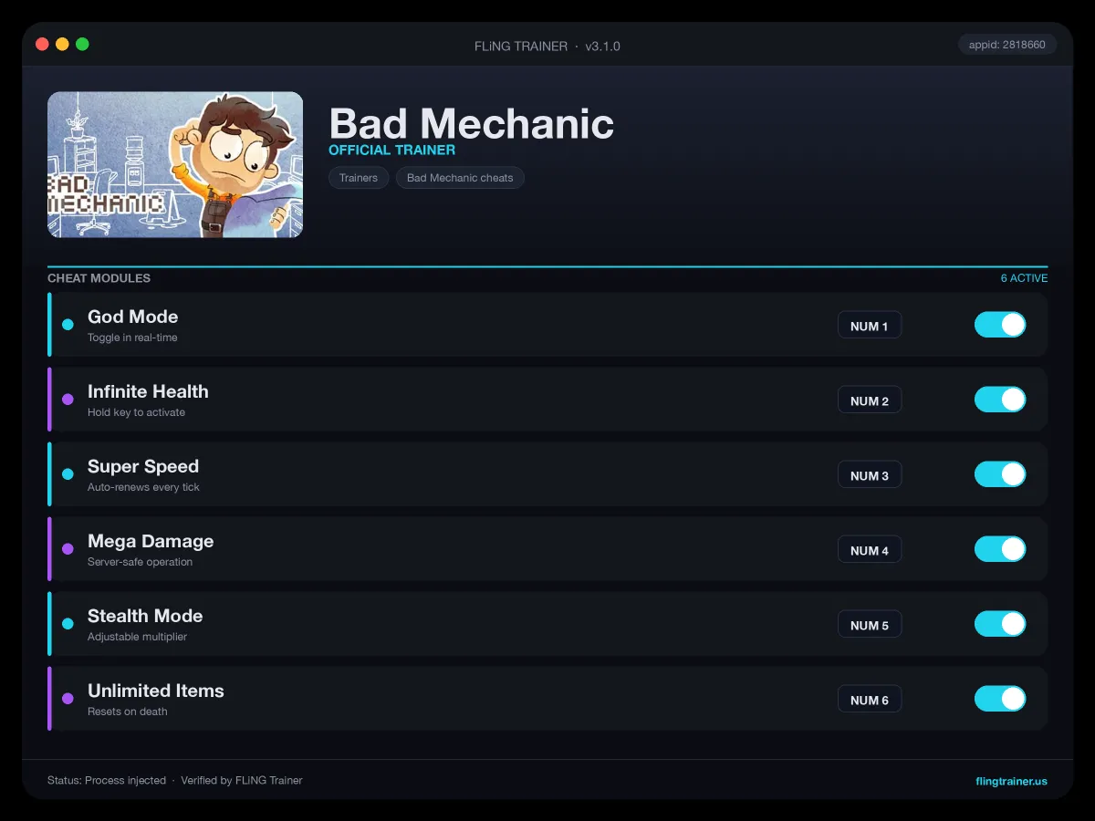 Bad Mechanic Trainer interface