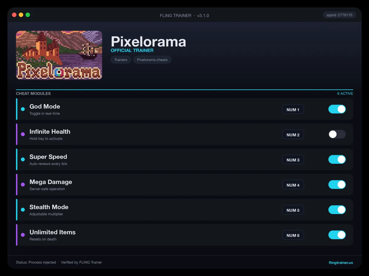 Pixelorama Trainer interface