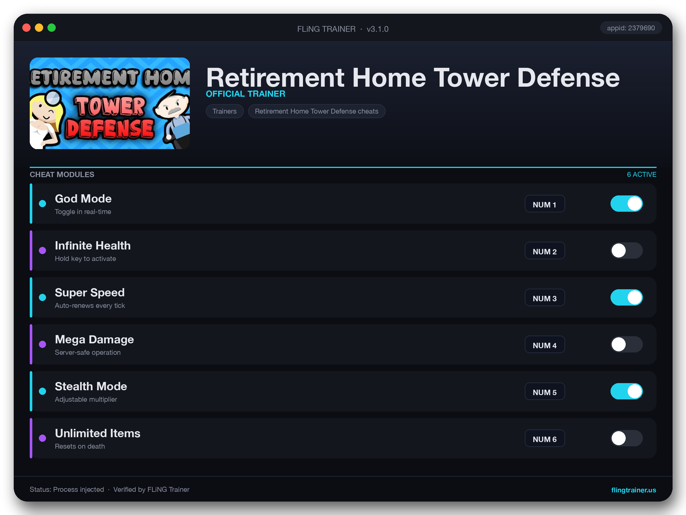 Retirement Home Tower Defense Trainer interface
