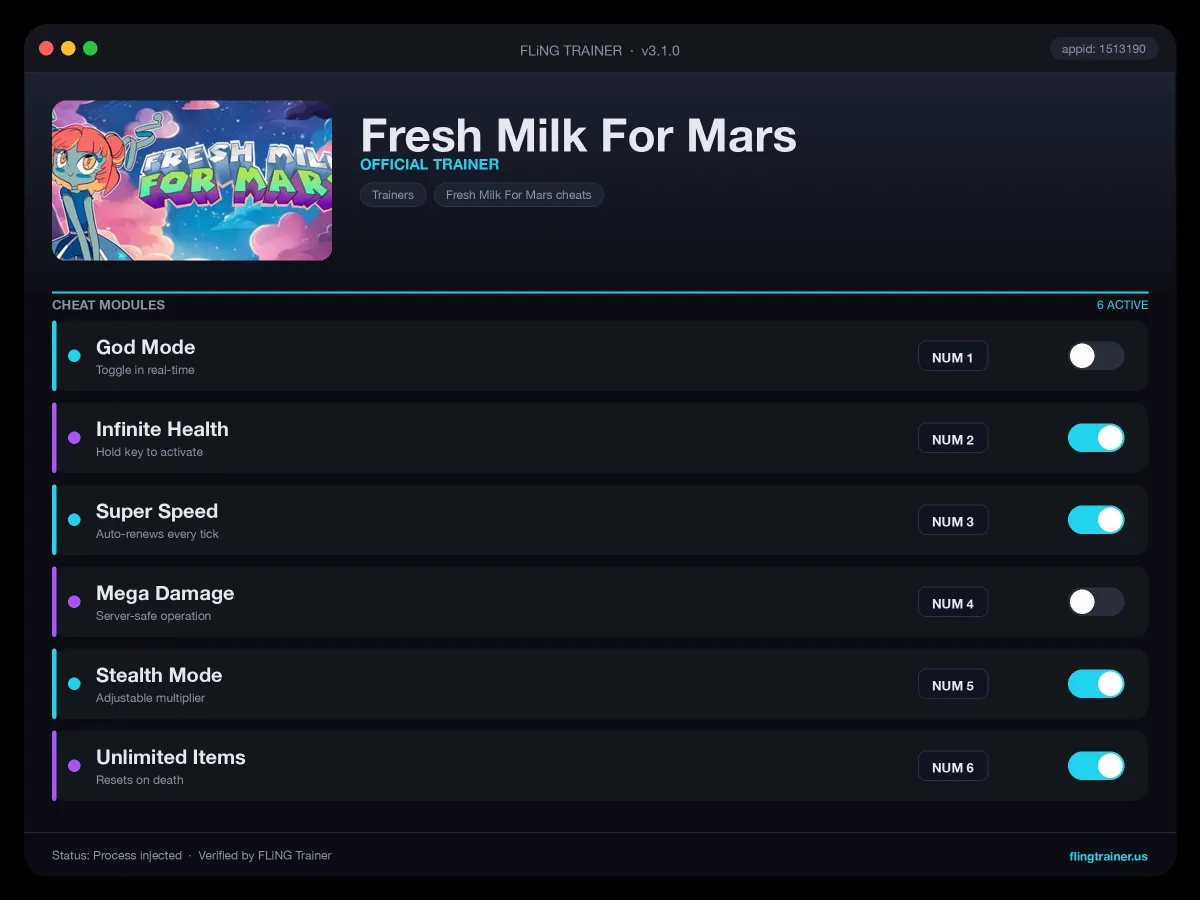 Fresh Milk For Mars Trainer interface
