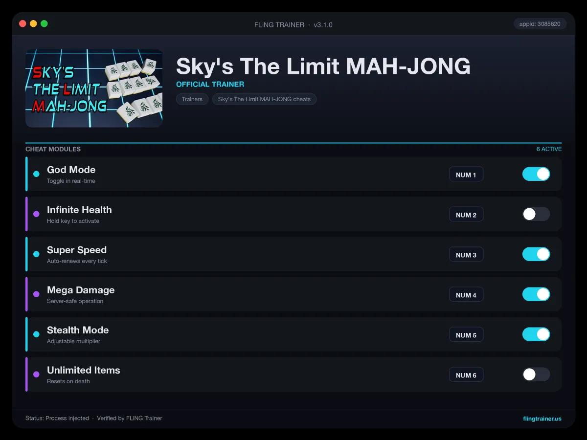 Sky's The Limit MAH-JONG Trainer interface