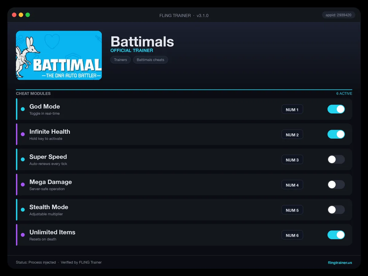 Battimals Trainer interface