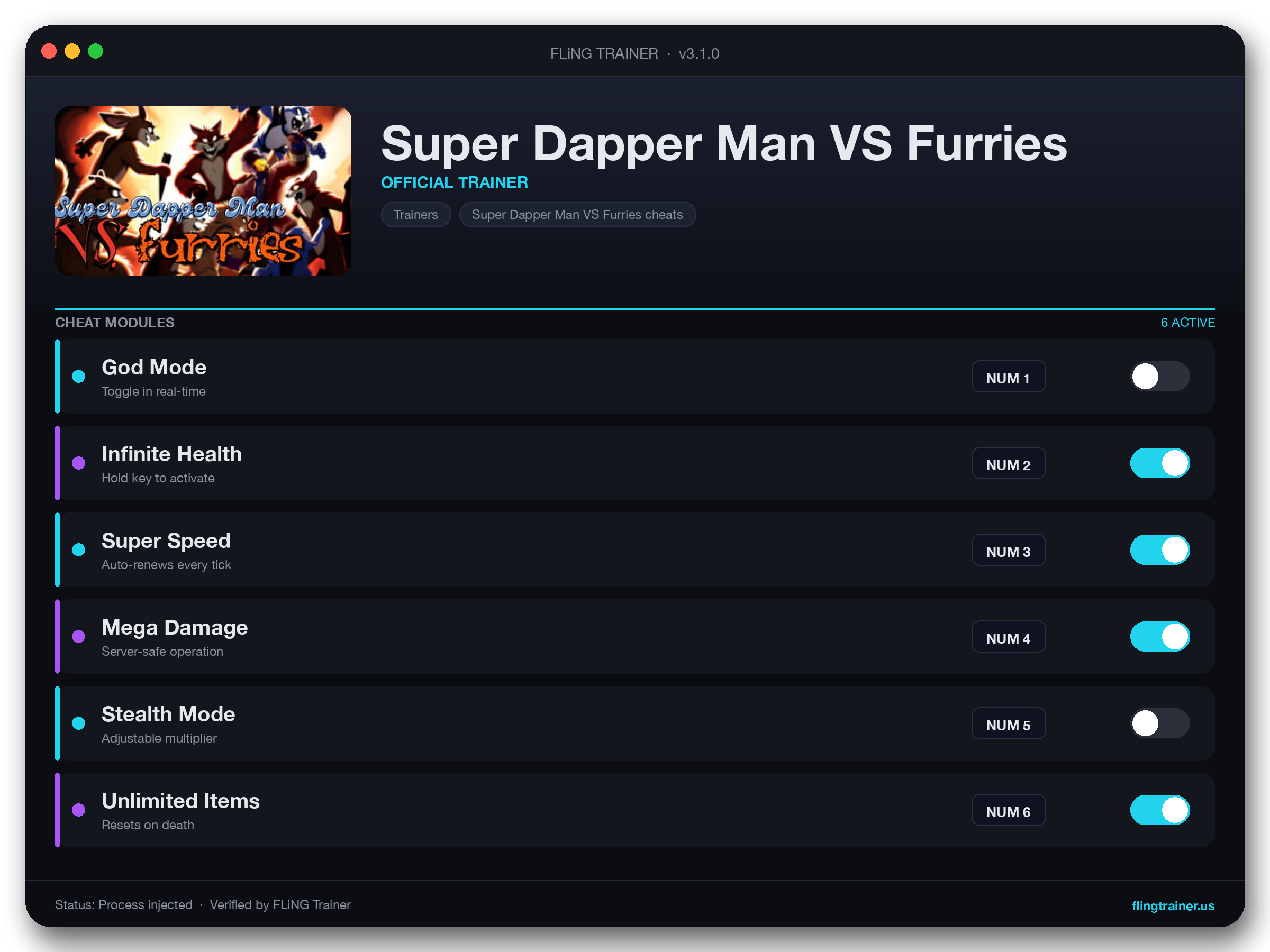 Super Dapper Man VS Furries Trainer interface