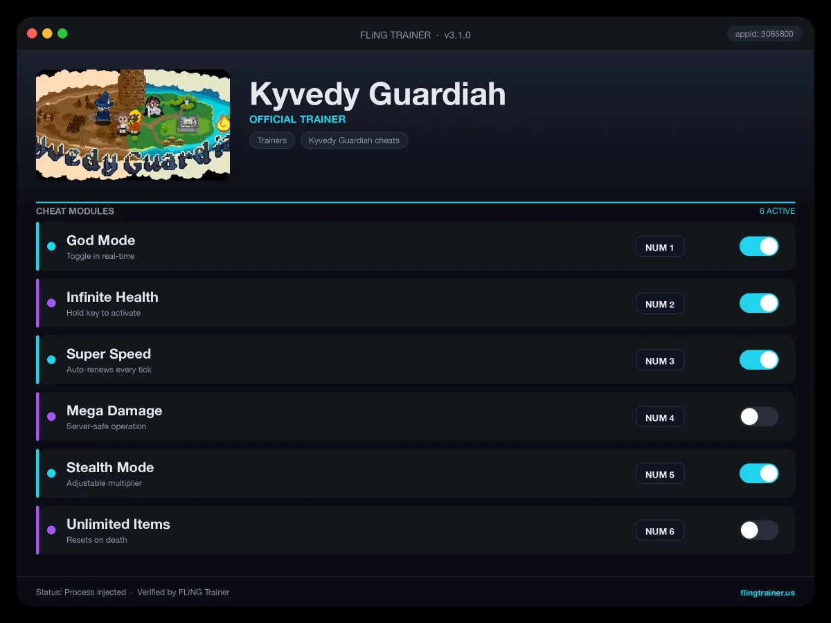 Kyvedy Guardiah Trainer interface