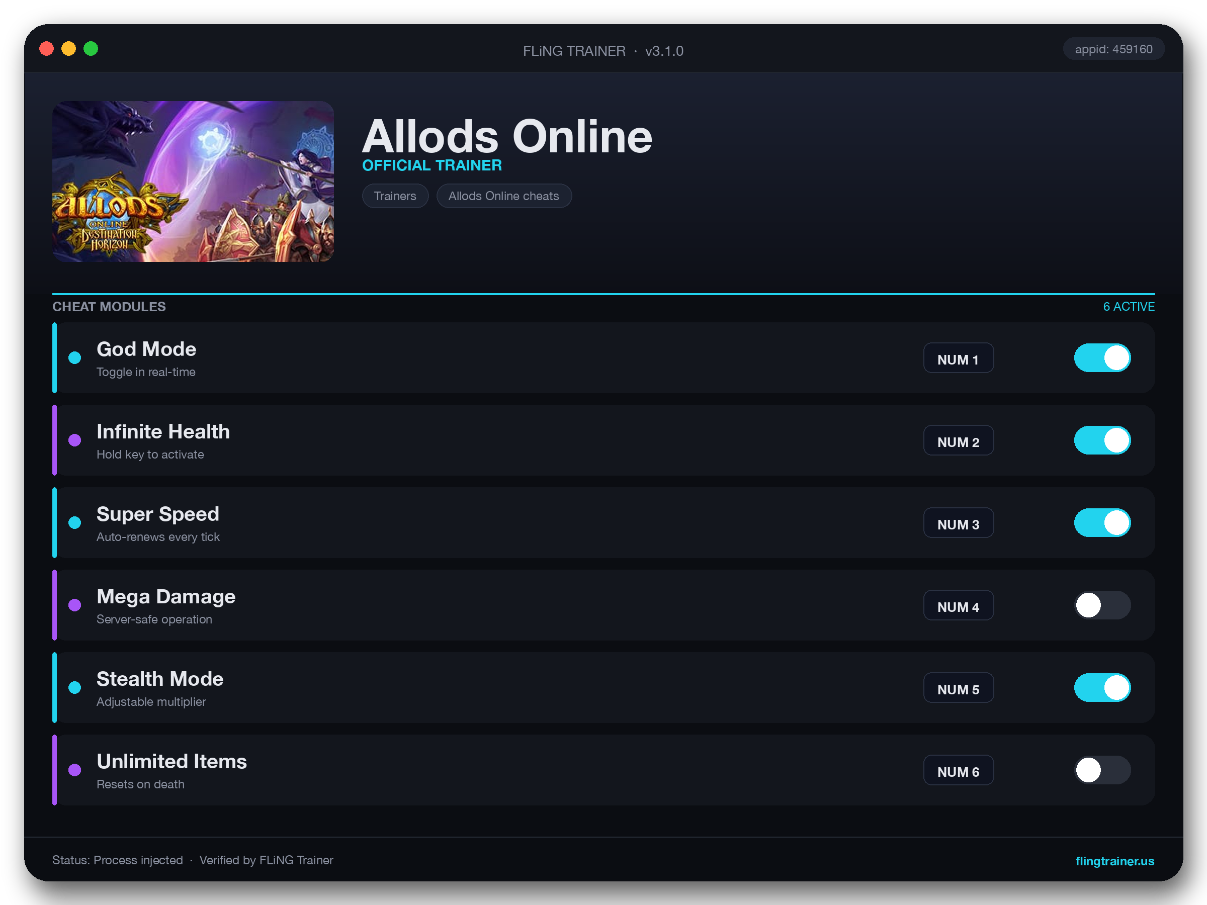 Allods Online Trainer interface