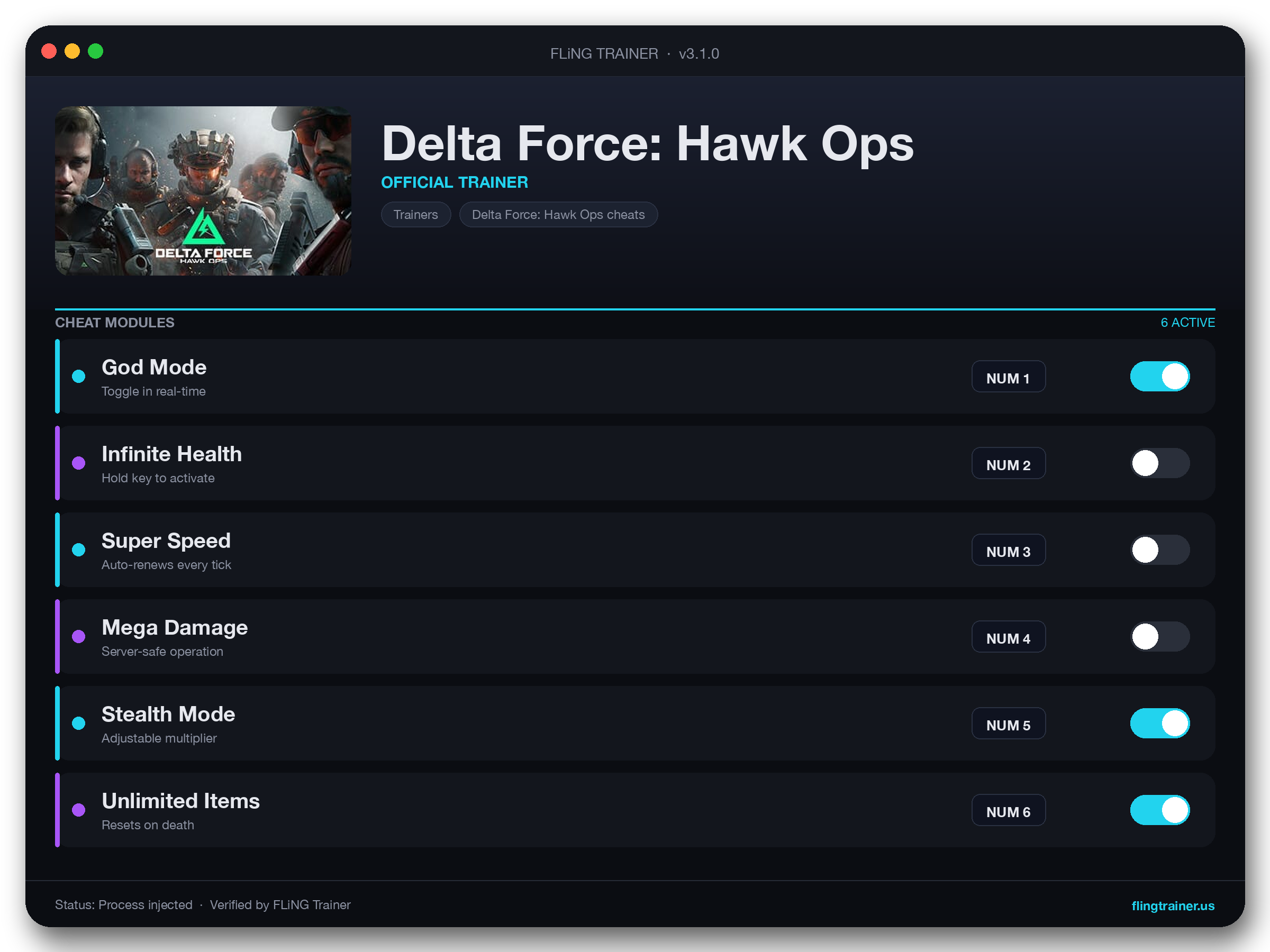 Delta Force: Hawk Ops Trainer interface