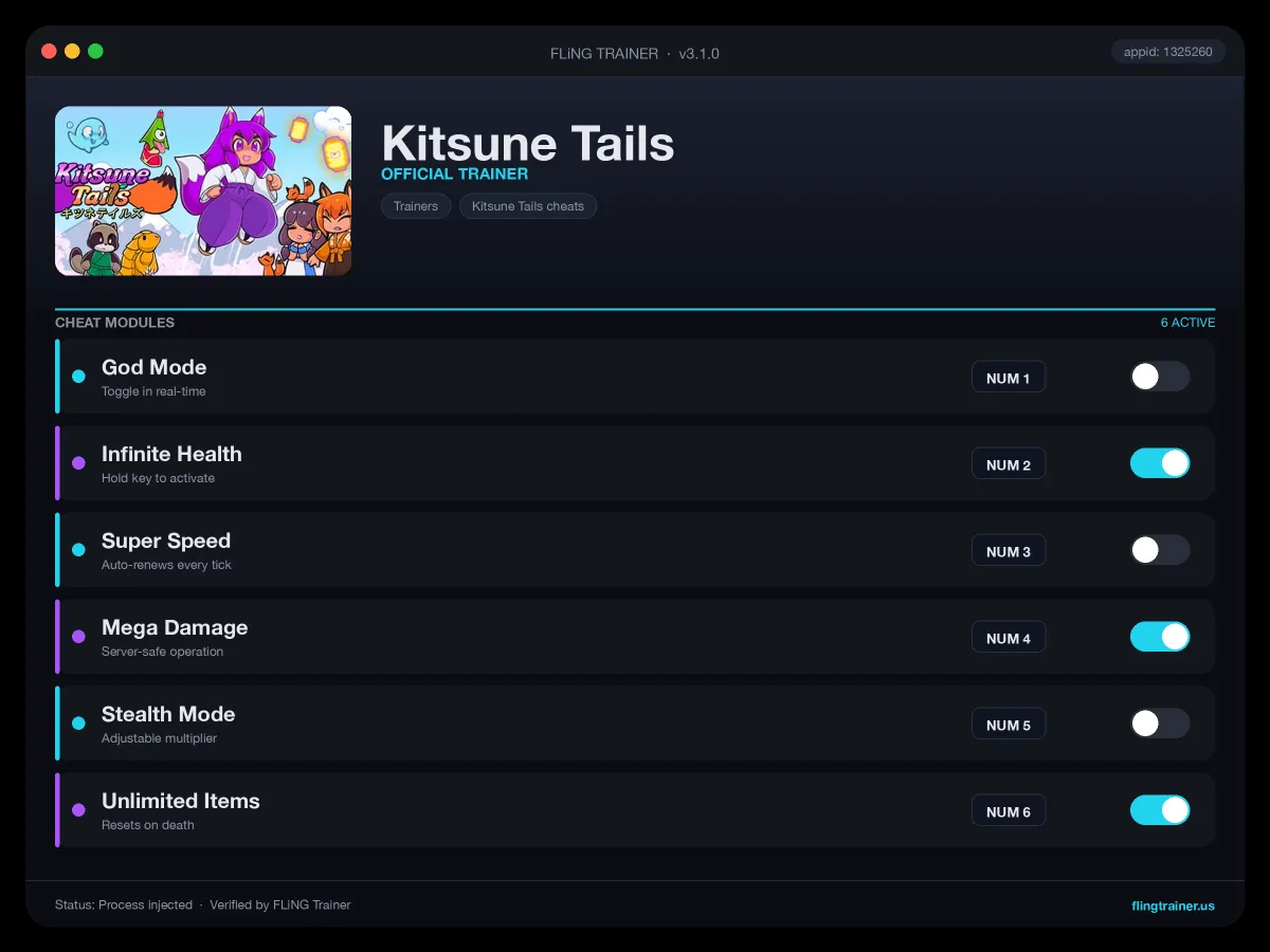 Kitsune Tails Trainer interface