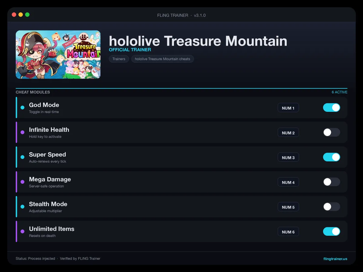 hololive Treasure Mountain Trainer interface