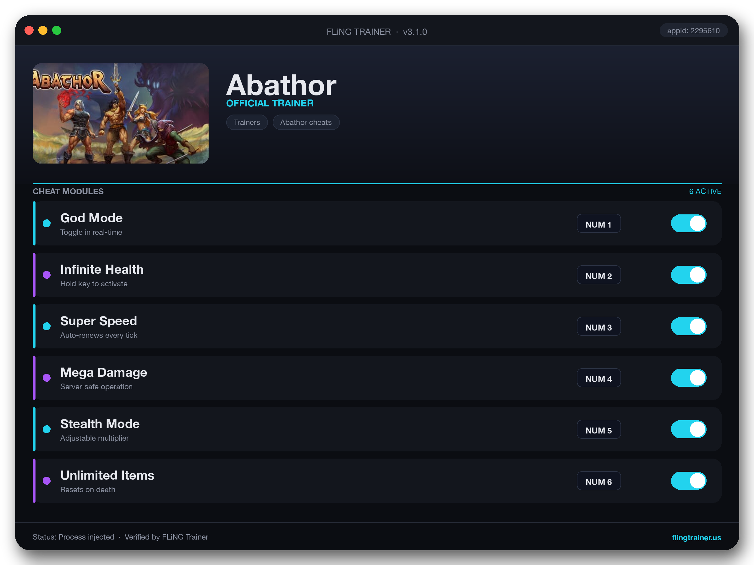 Abathor Trainer interface