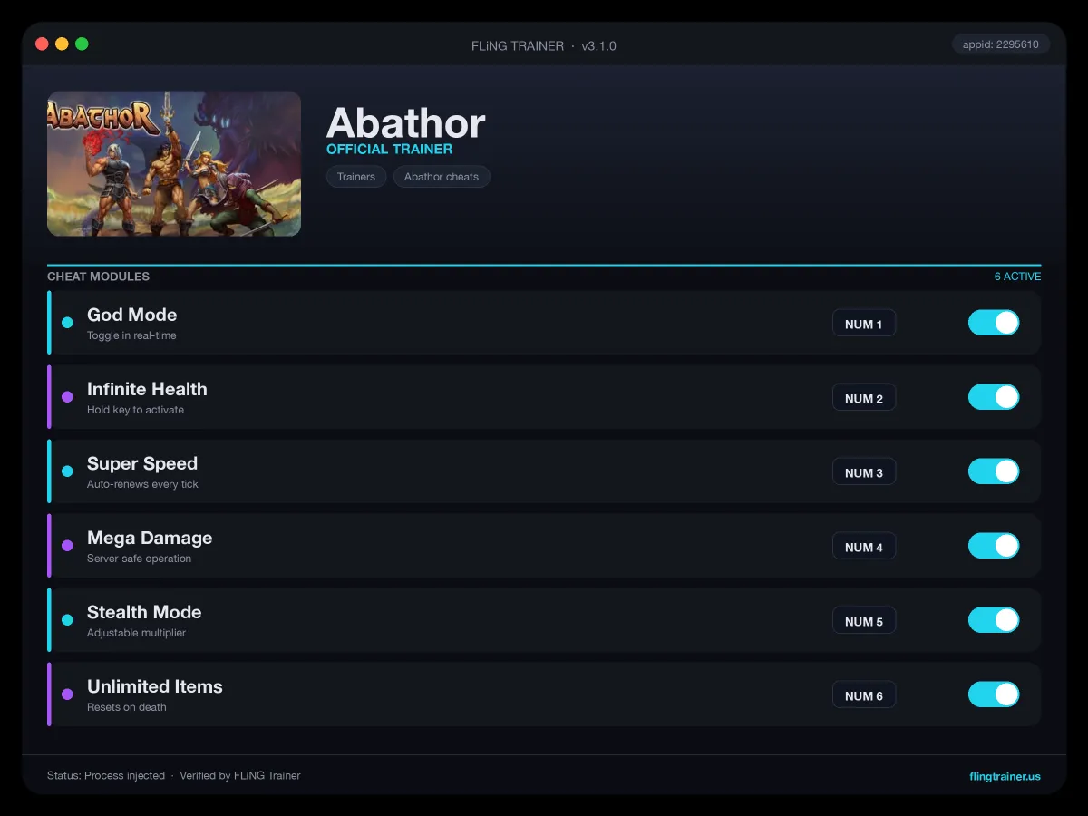 Abathor Trainer interface