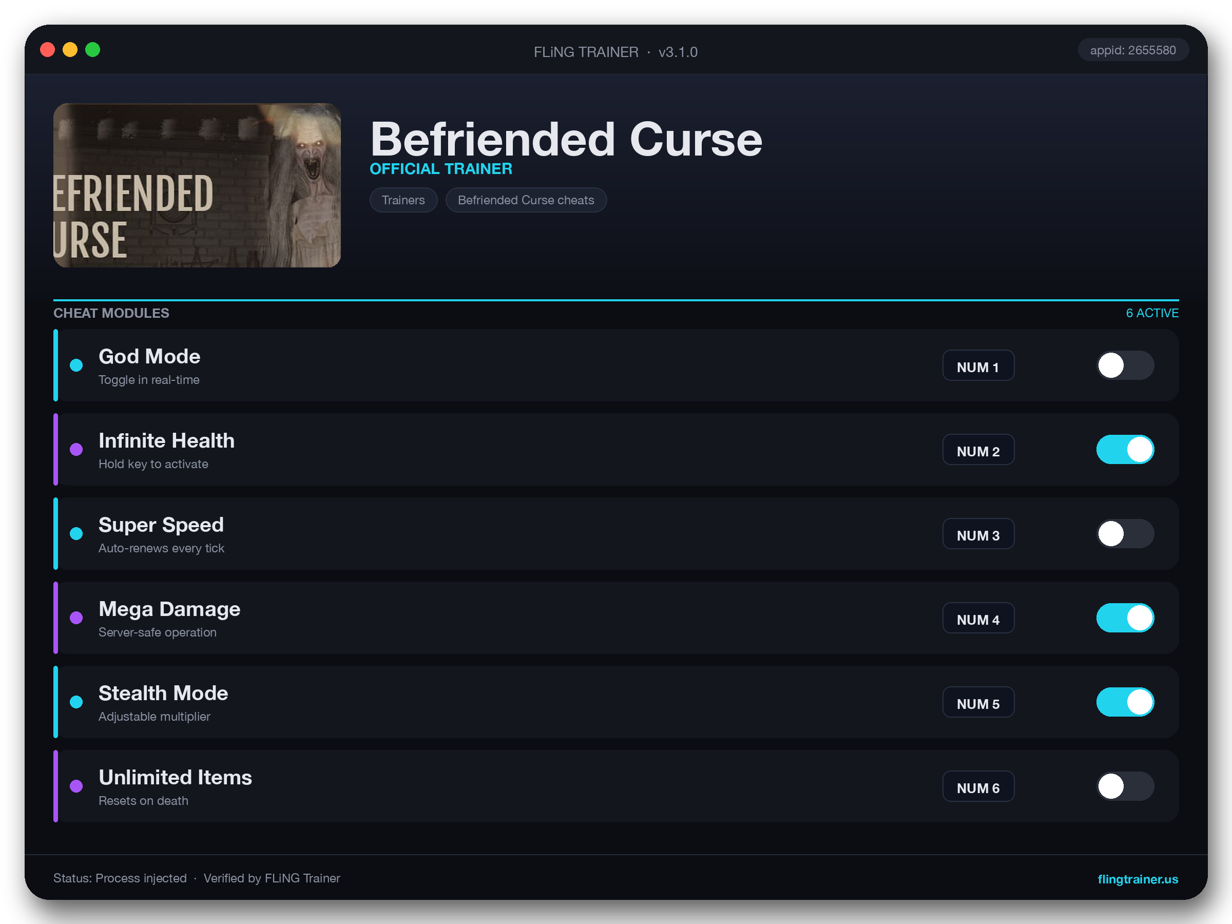 Befriended Curse Trainer interface