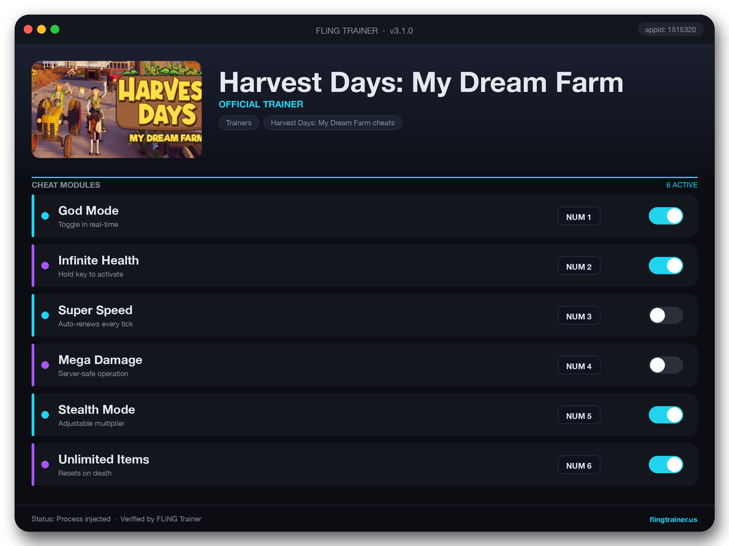Harvest Days: My Dream Farm Trainer interface