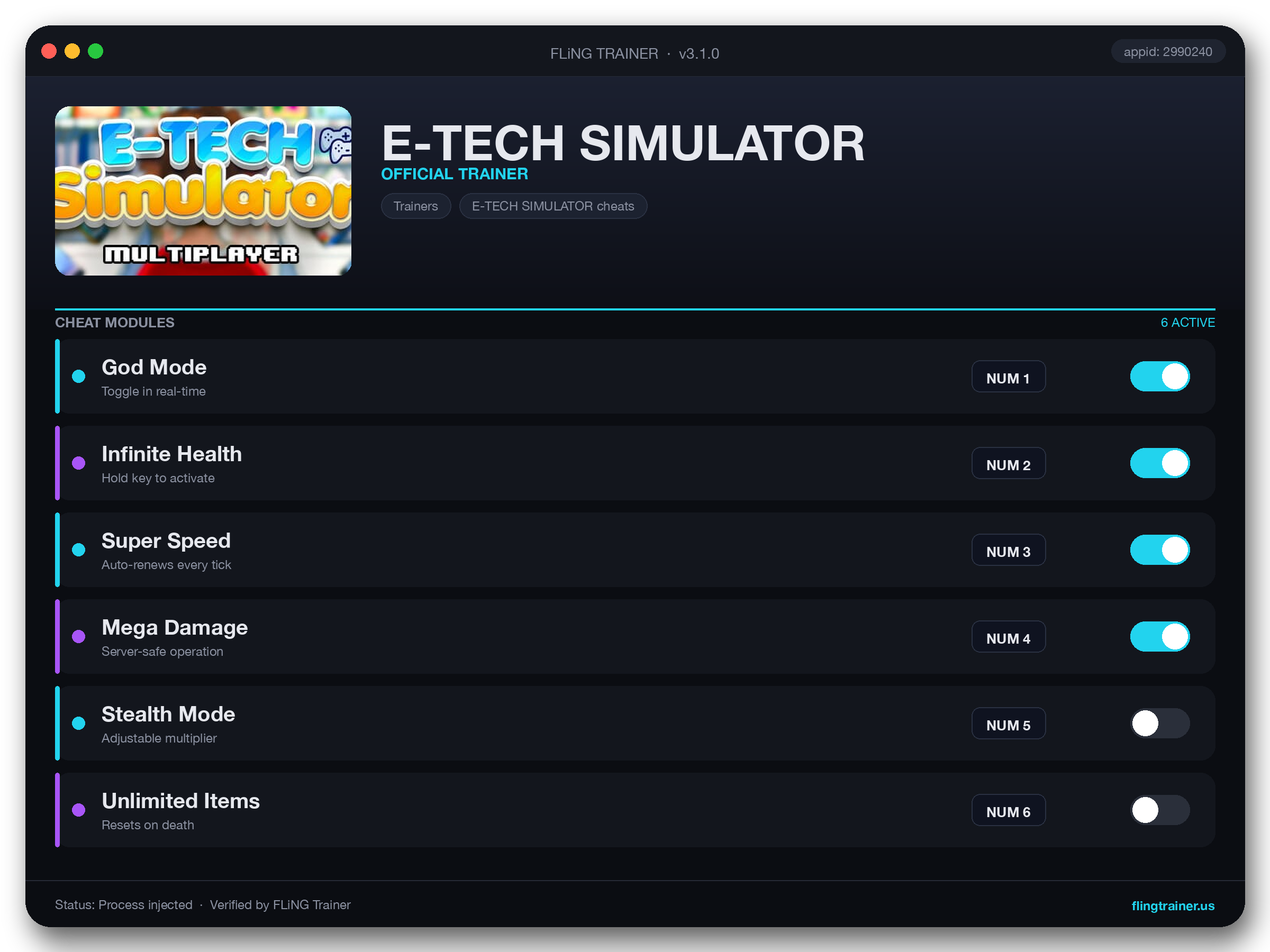 E-TECH SIMULATOR Trainer interface