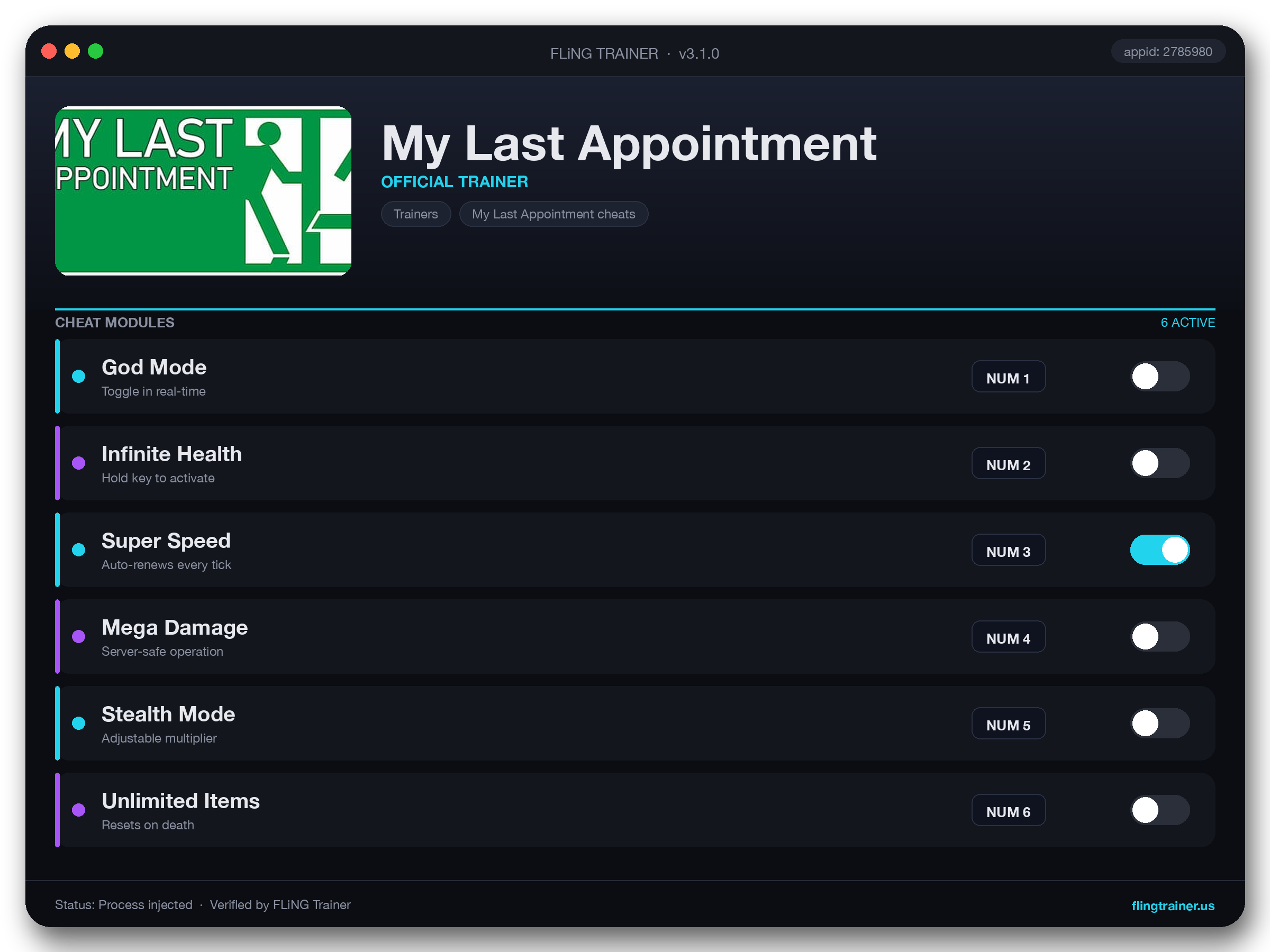 My Last Appointment Trainer interface