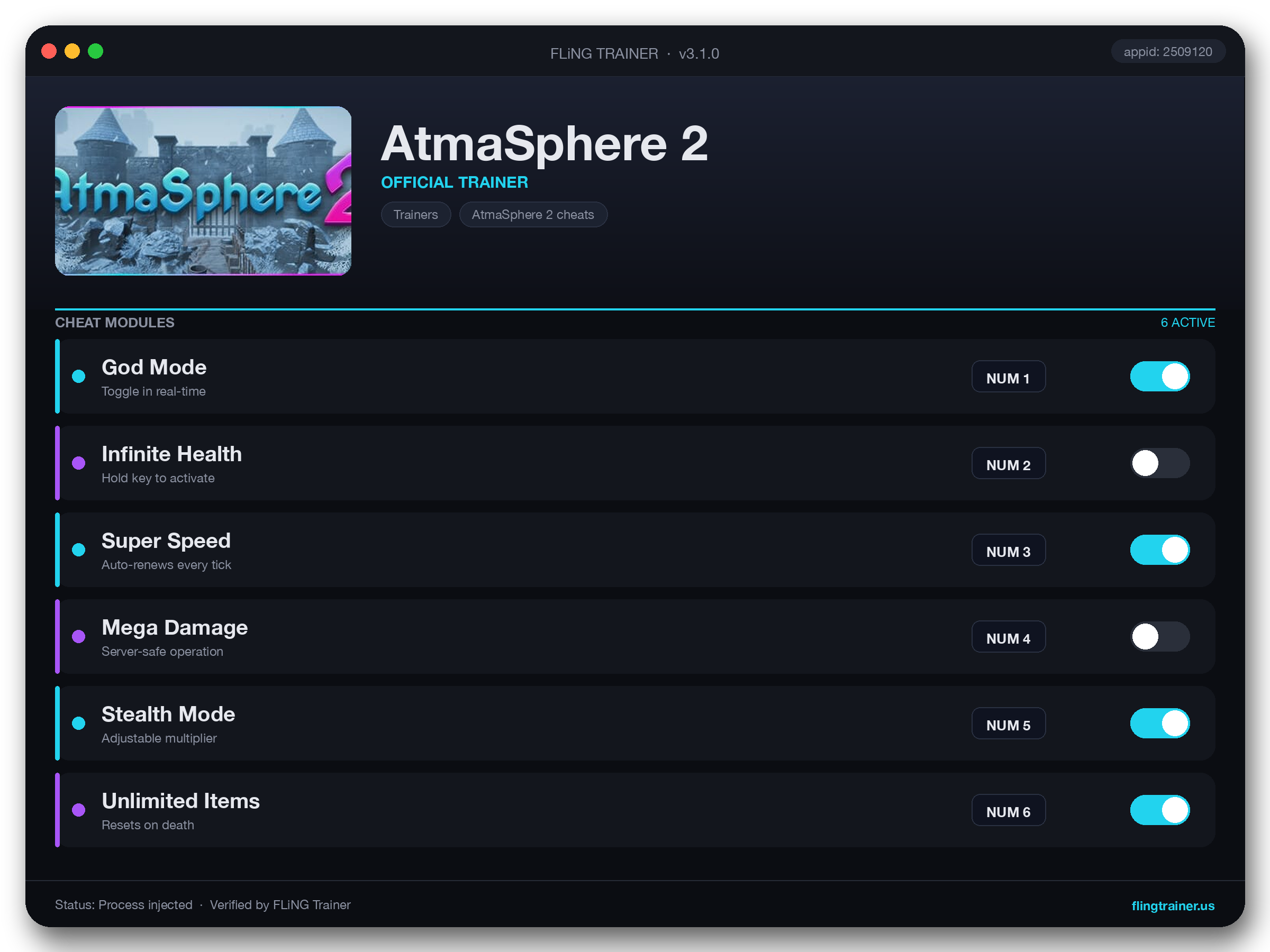 AtmaSphere 2 Trainer interface